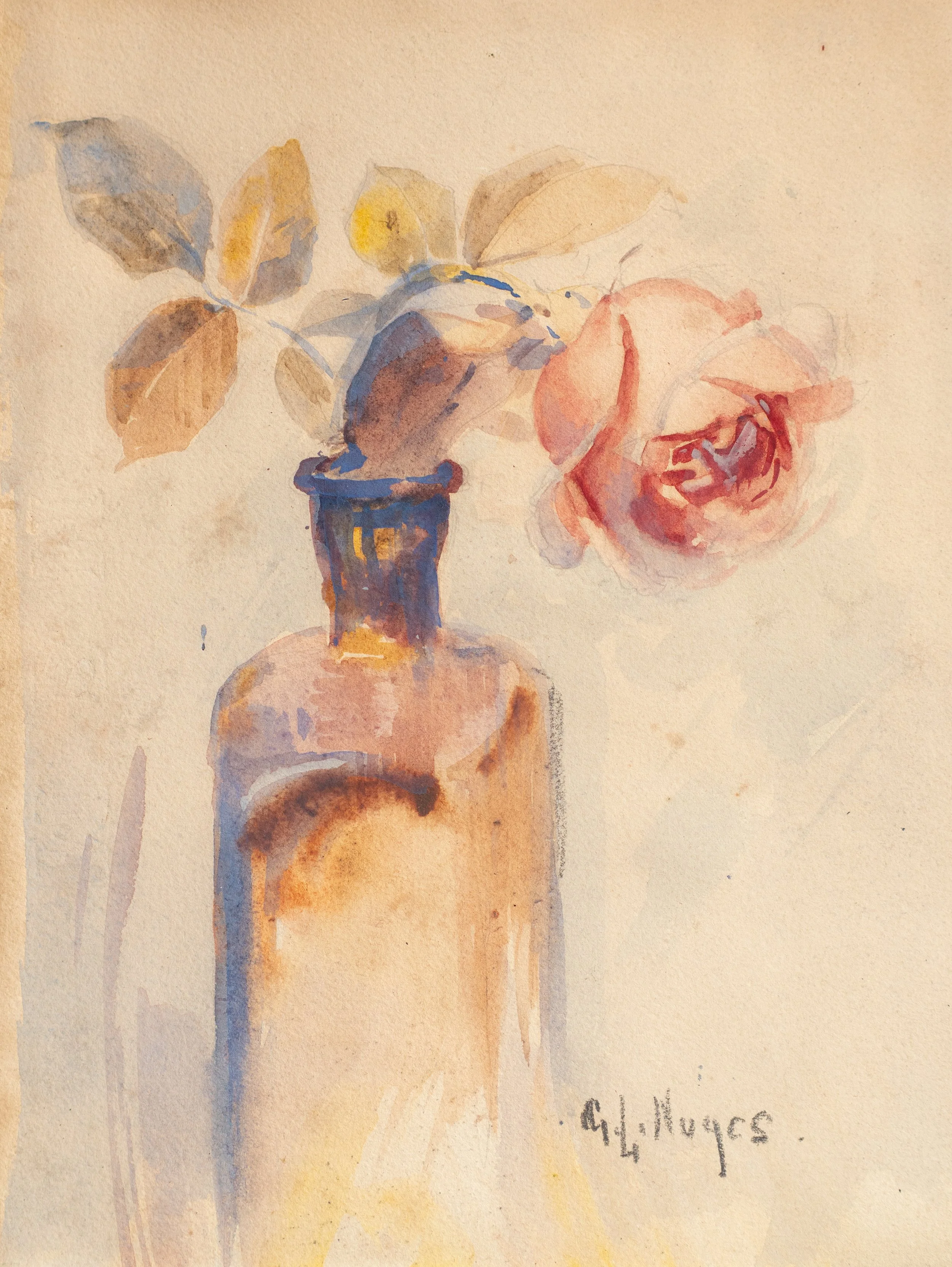 George Loftus Noyes, Portrait of a Pink Rose, Watercolor on Paper, 10" x 8", $250