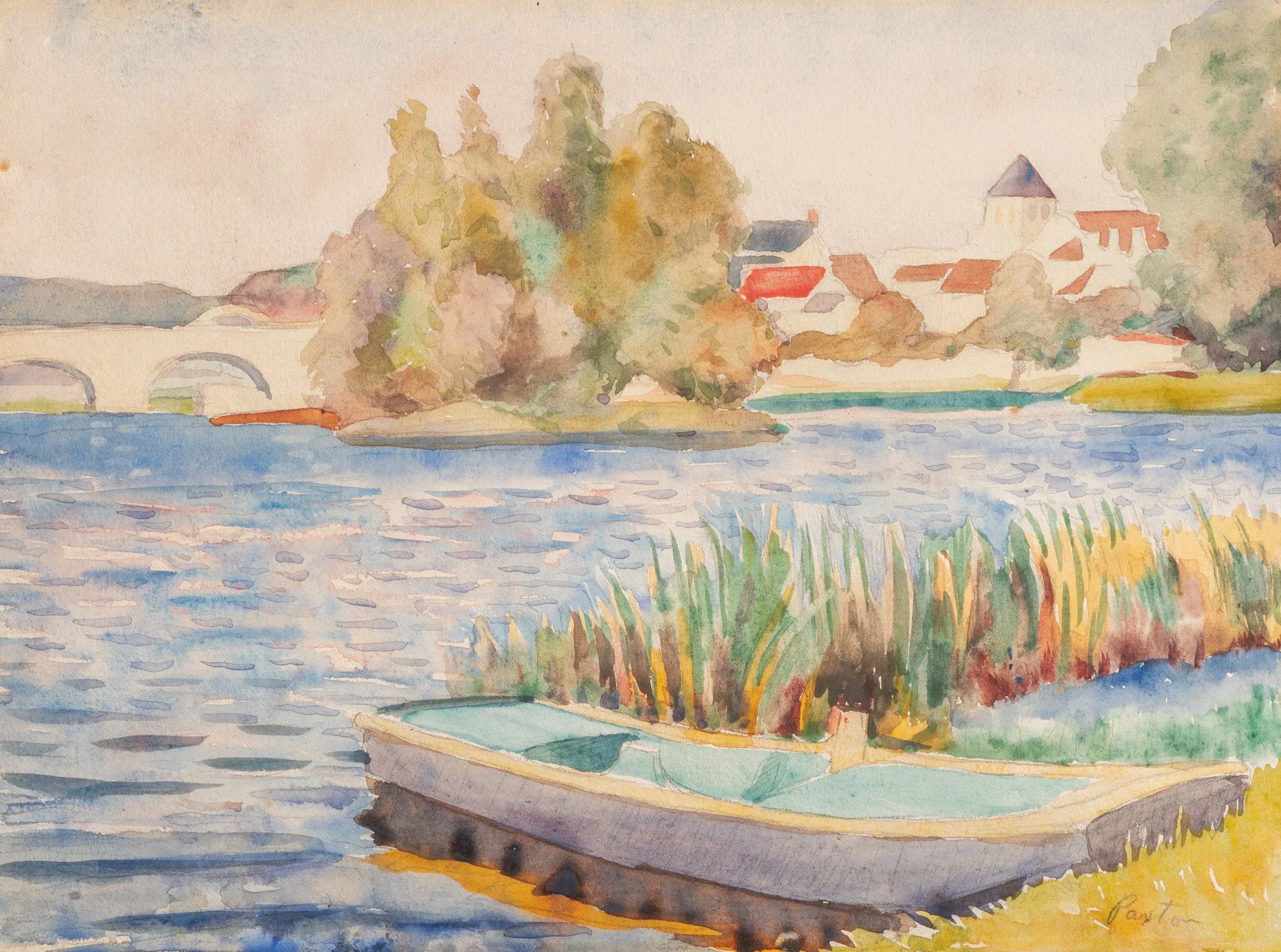 William McGregor Paxton, Trilport, Watercolor on Paper, 10" x 12", $500