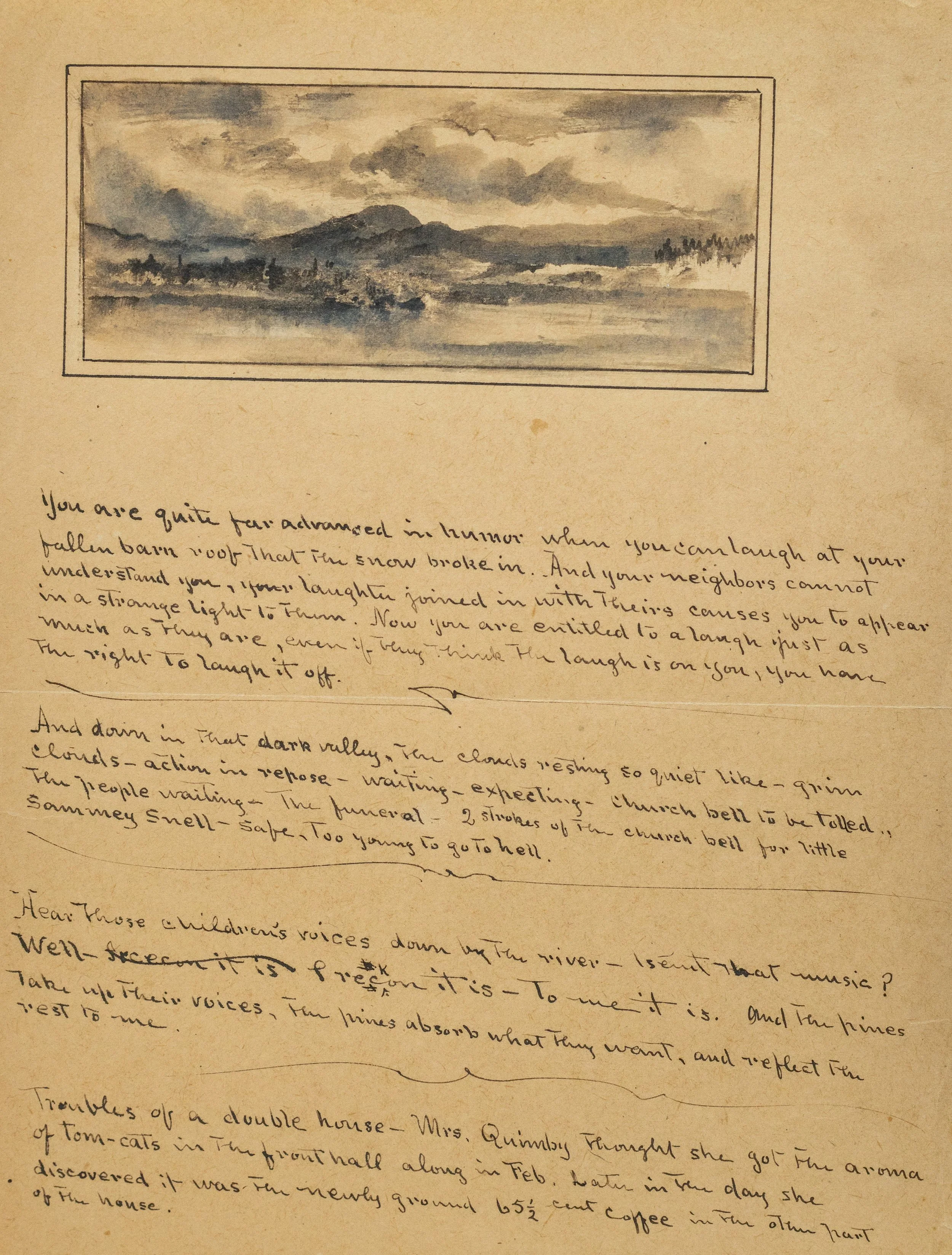 George Loftus Noyes, Landscape of Norway, Maine and Accompanying Prose, Mixed Media on Paper, 10" x 8", $850