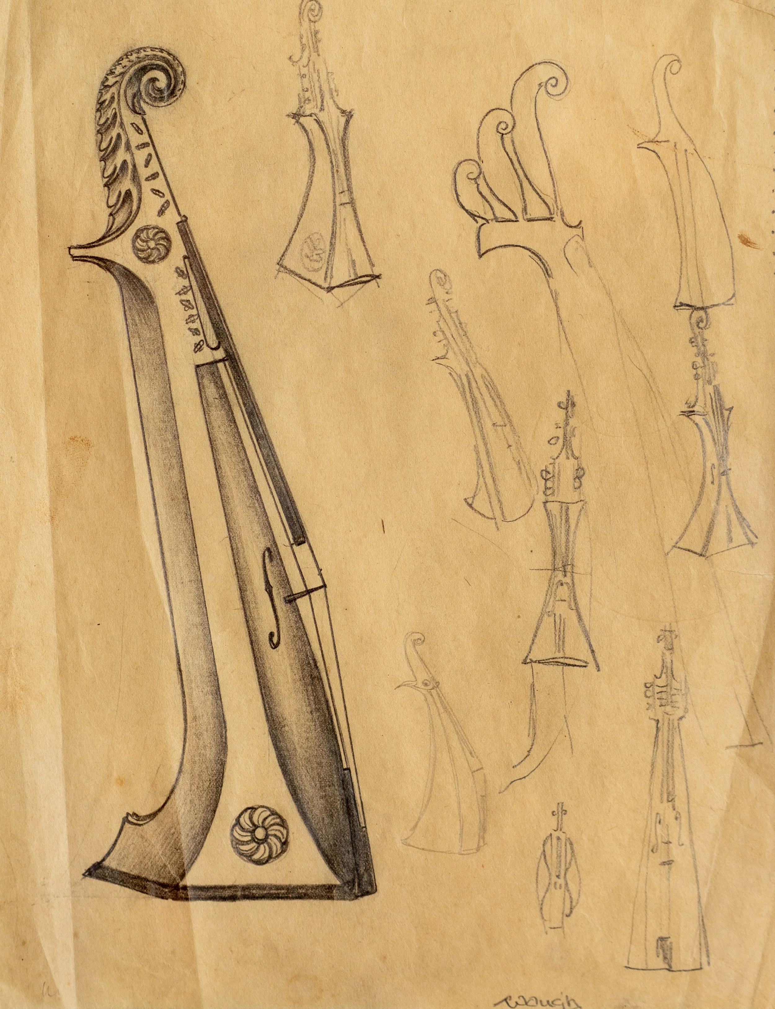 Frederick Judd Waugh, Violin Study, Pencil on Paper, 10" x 8", $200