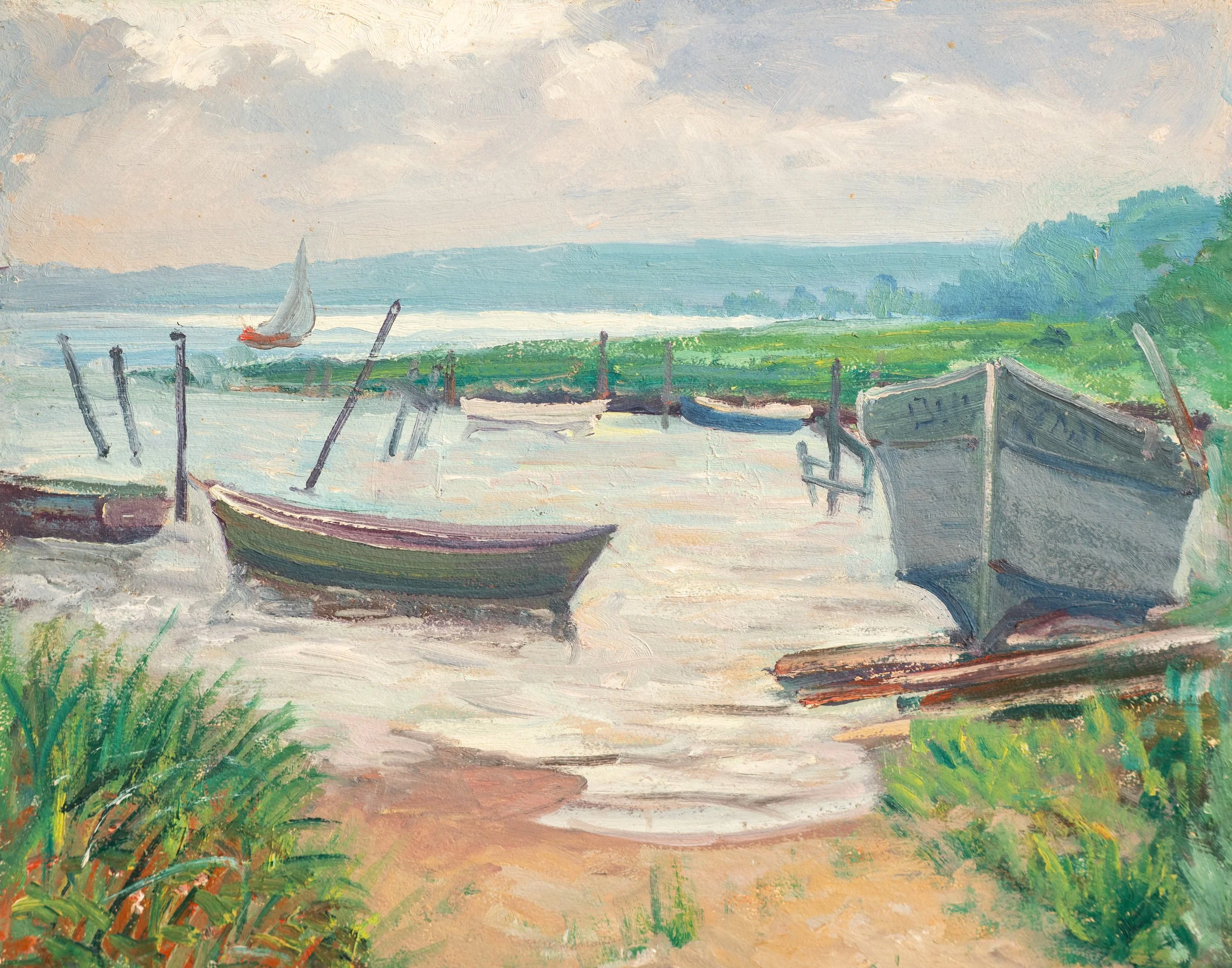 Carl Gustaf Theodore Olson, Boats Near Chatham, Cape Cod, Oil on Board, 16" x 20", $1,500