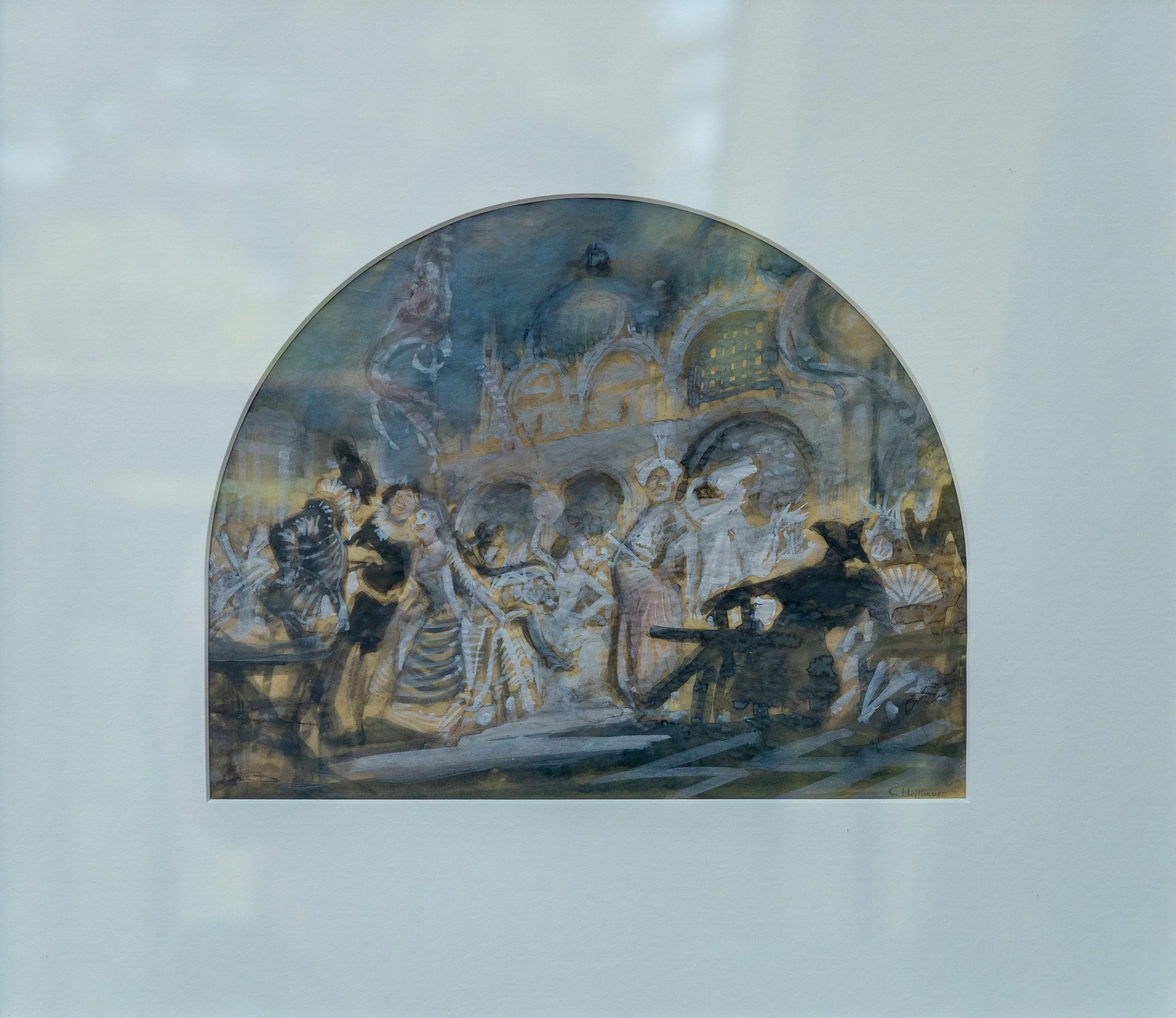 Charles Hoffbauer, Masquerade Ball, Gouache on Paper, 6" x 8", $600