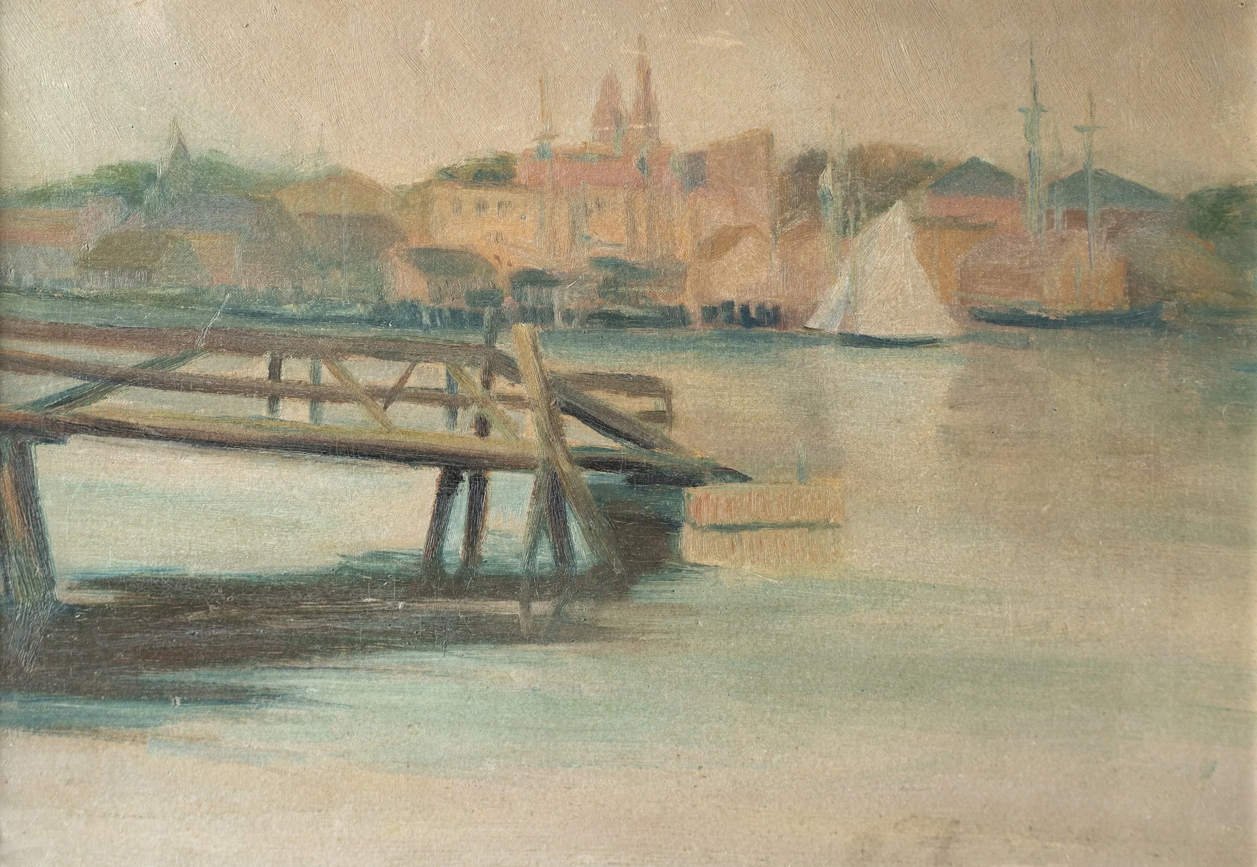 American School, Gloucester Harbor, Oil on Canvasboard, 12.75" x 18", $1,500