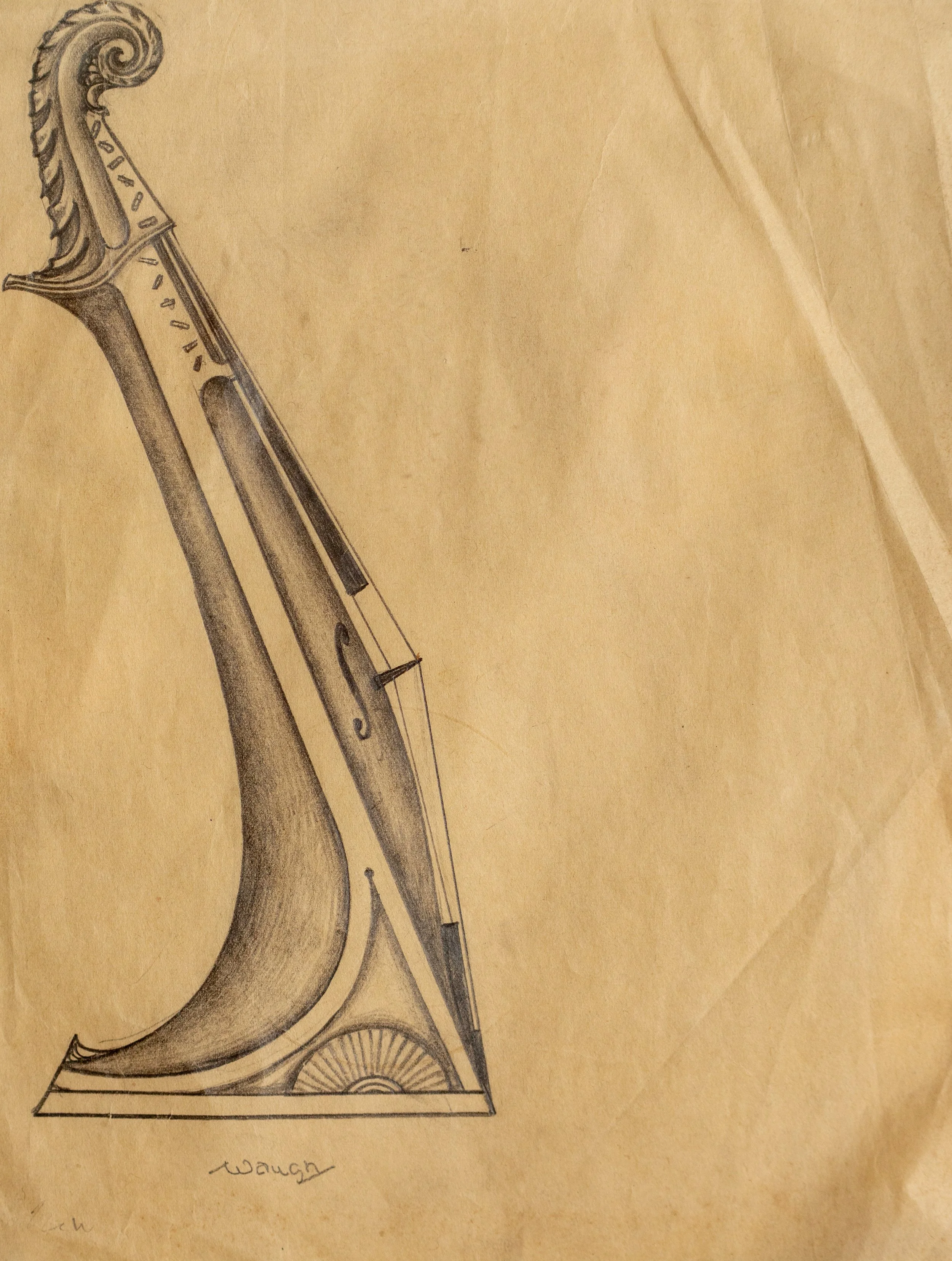 Frederick Judd Waugh, Violin Study, Pencil on Paper, 10" x 8", $200