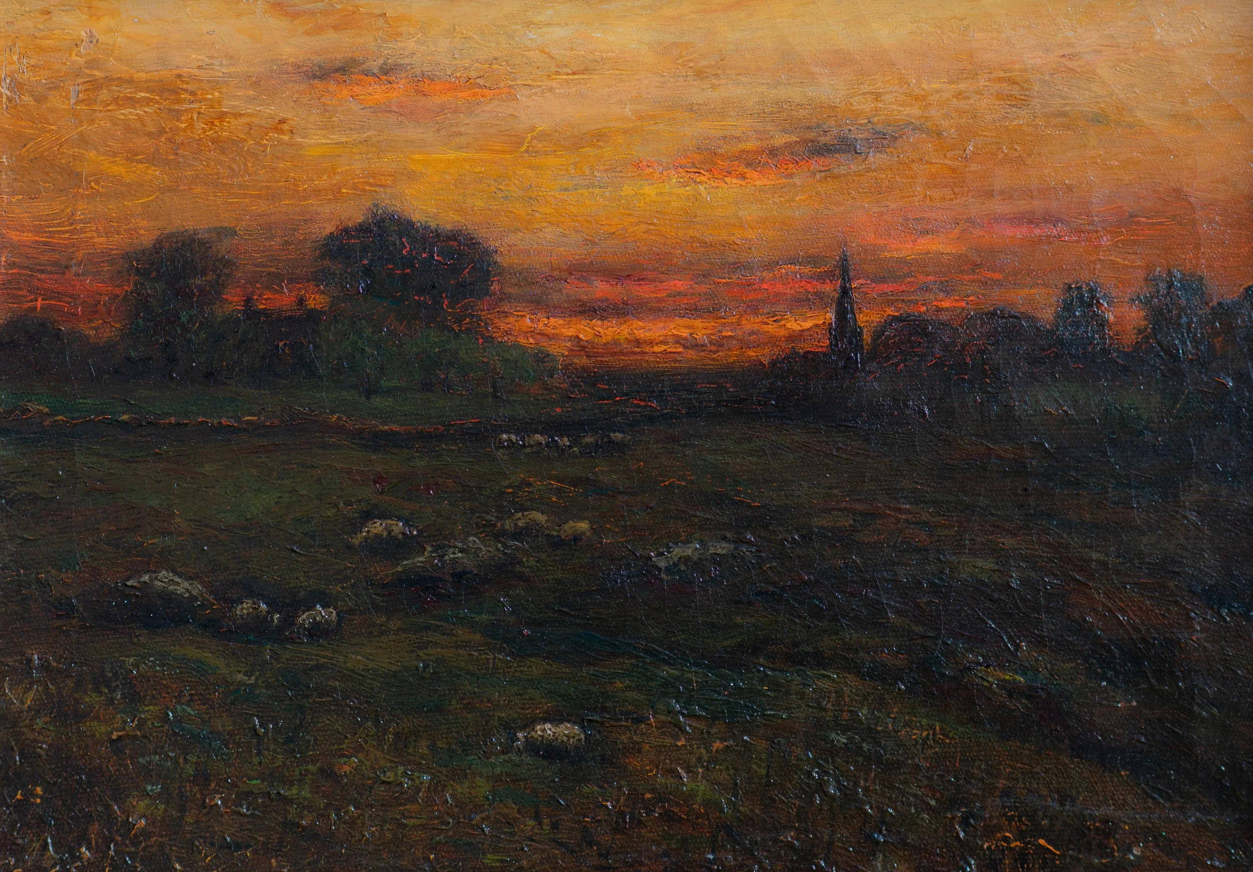 John Joseph Enneking, Sunset, Hyde Park, c. 1877, Oil on Canvas, 10" x 14", $3,750