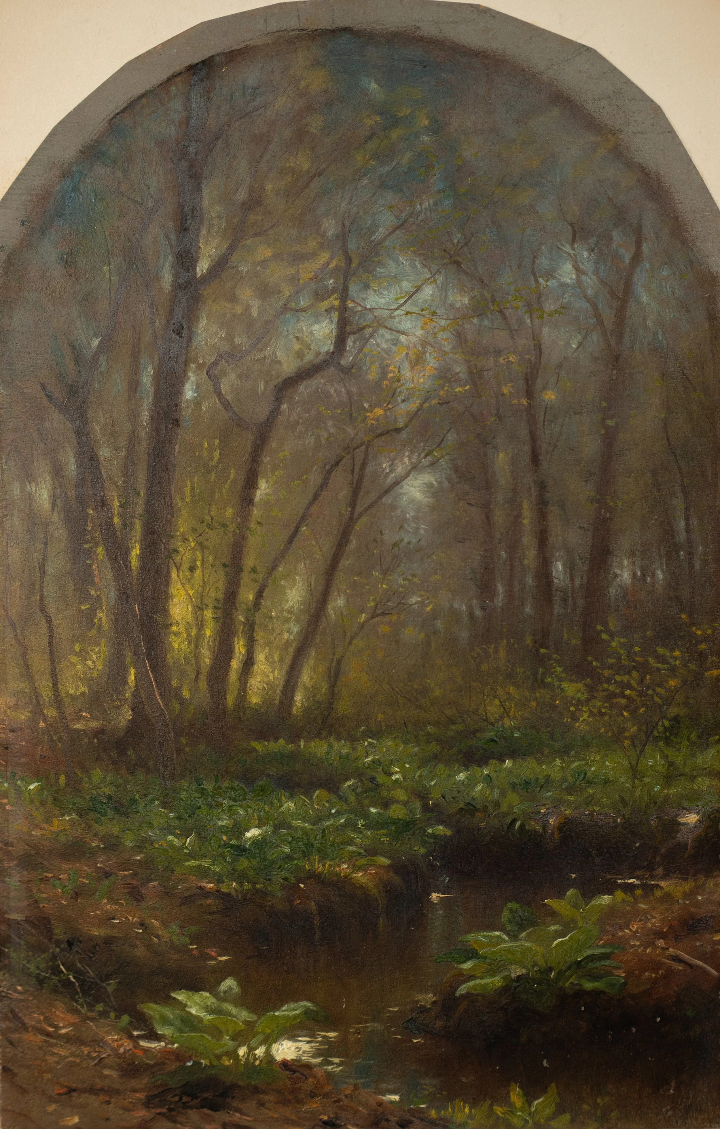 Samuel Colman, Forest Stream, Oil on Paper,  12.75" x 8.5", $3,000