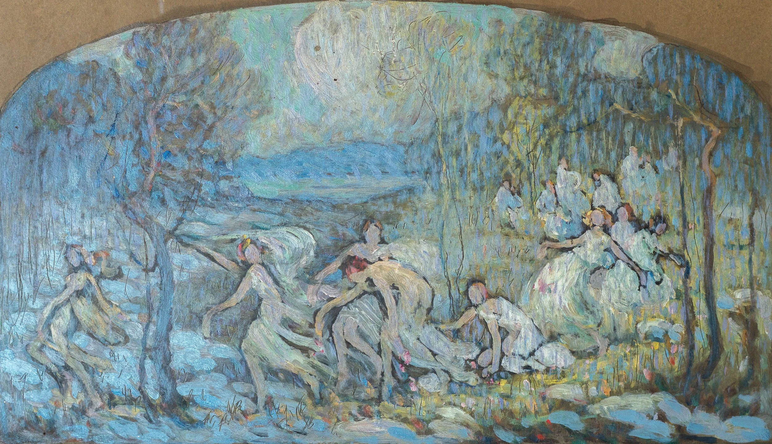 George Davidson, Study for a Mural, Oil on Paperboard, 9.5" x 17", $800