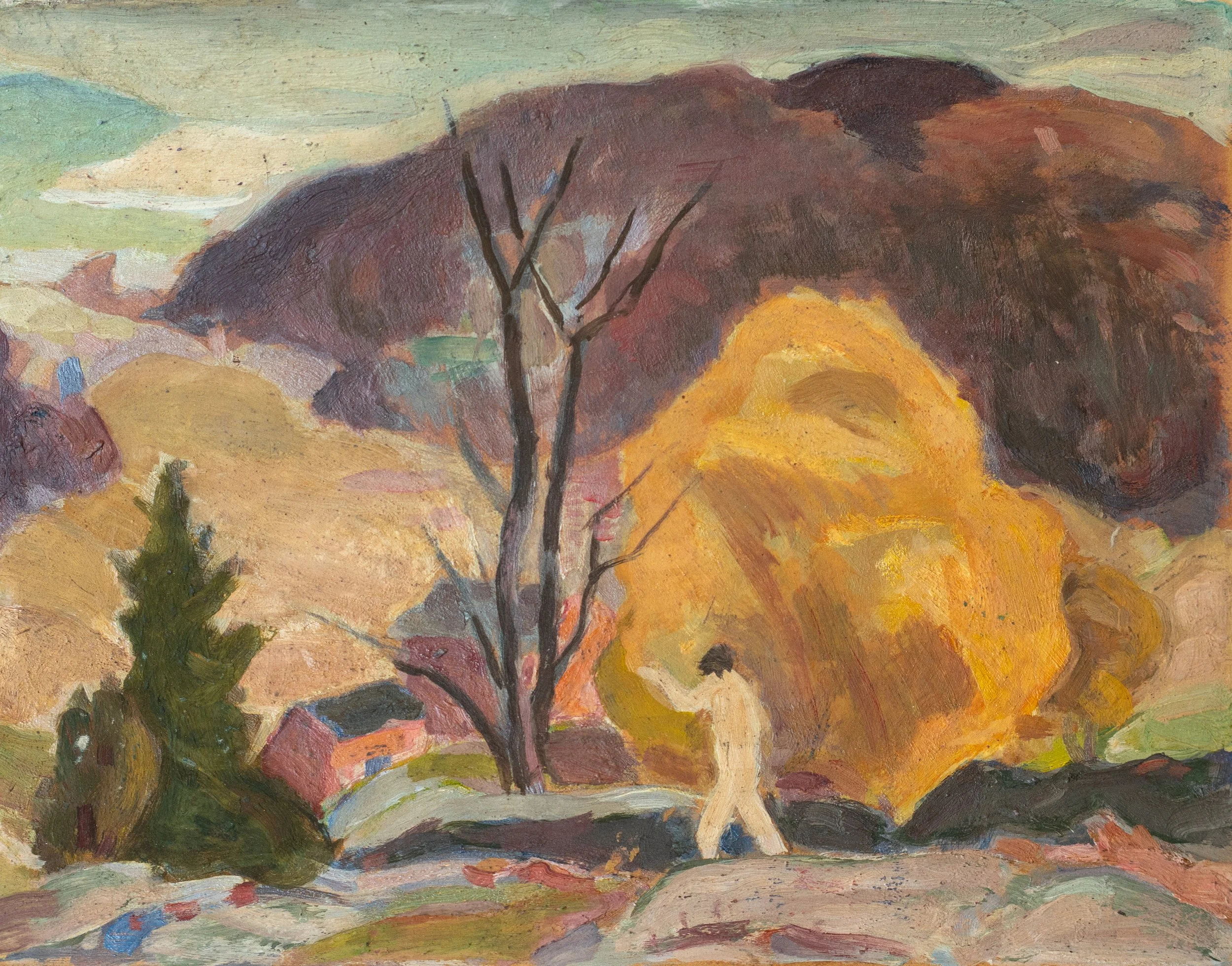 George Davidson, Figure in a Landscape, Oil on Paper, 7.125" x 9", $250