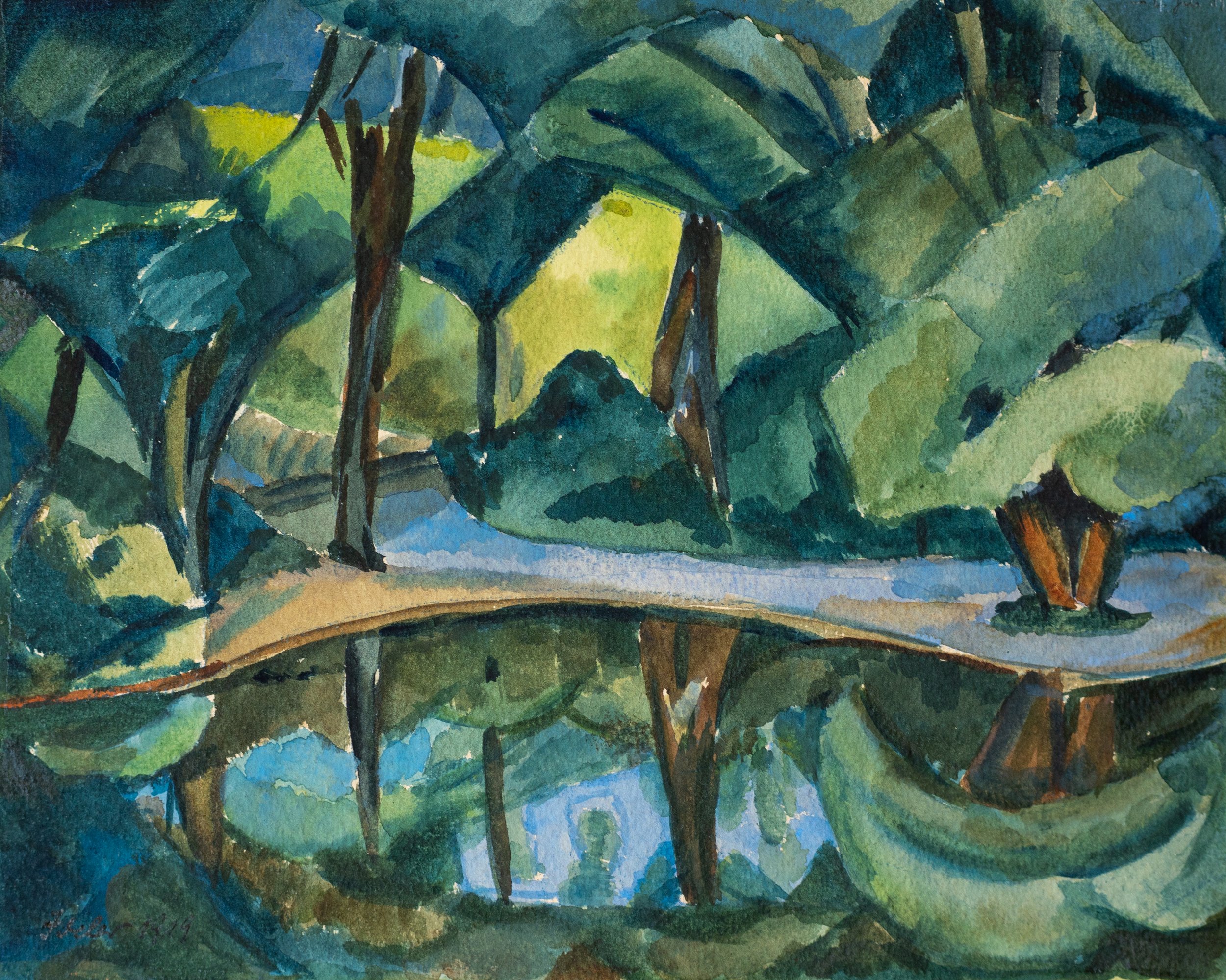 European School, Forest Pool, 1919, Watercolor on Paper, 7.5" x 9.5"