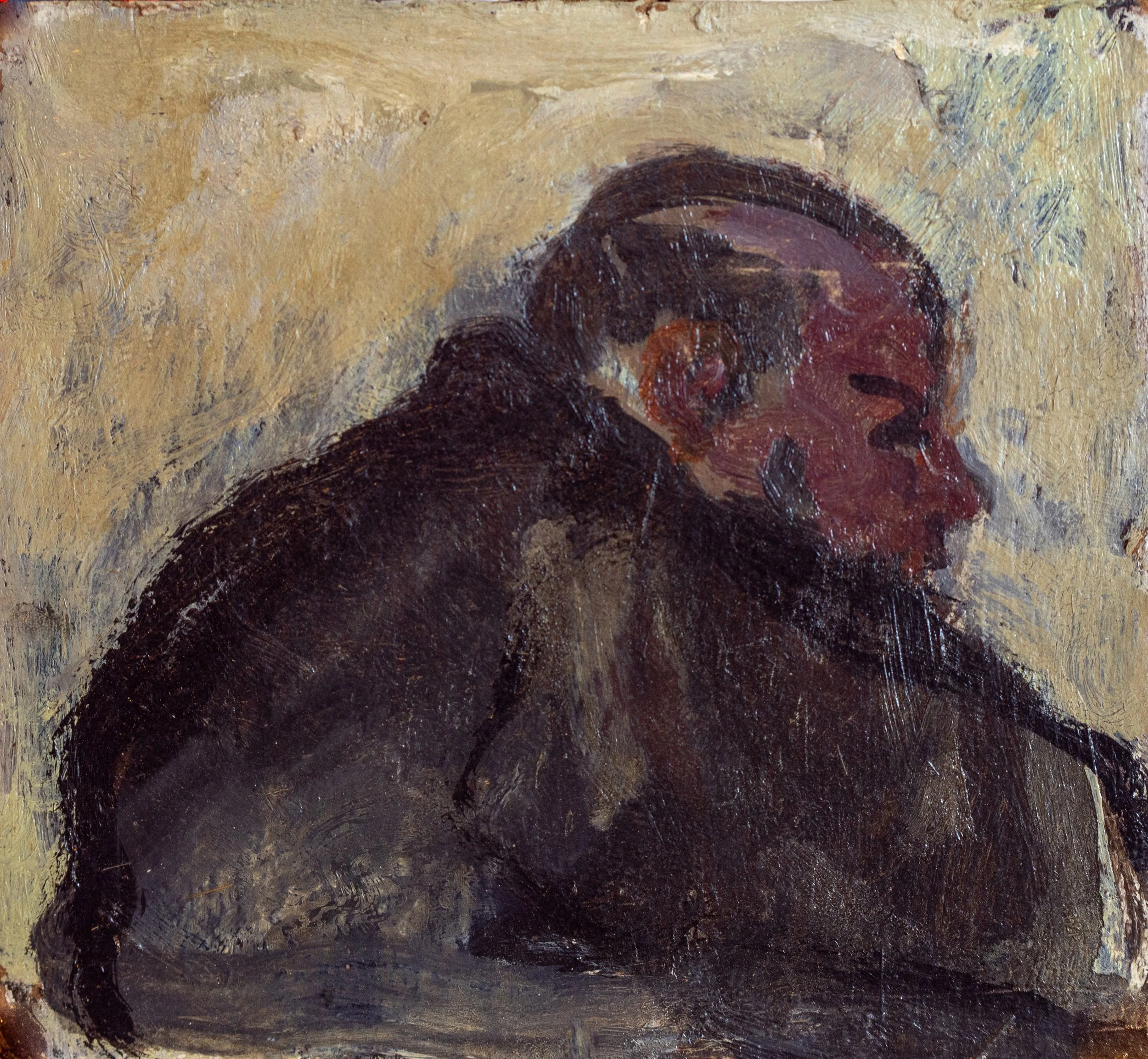 Bernard Lamotte, Hunchback in Profile, Oil on Board, 6.5" x 7.25"