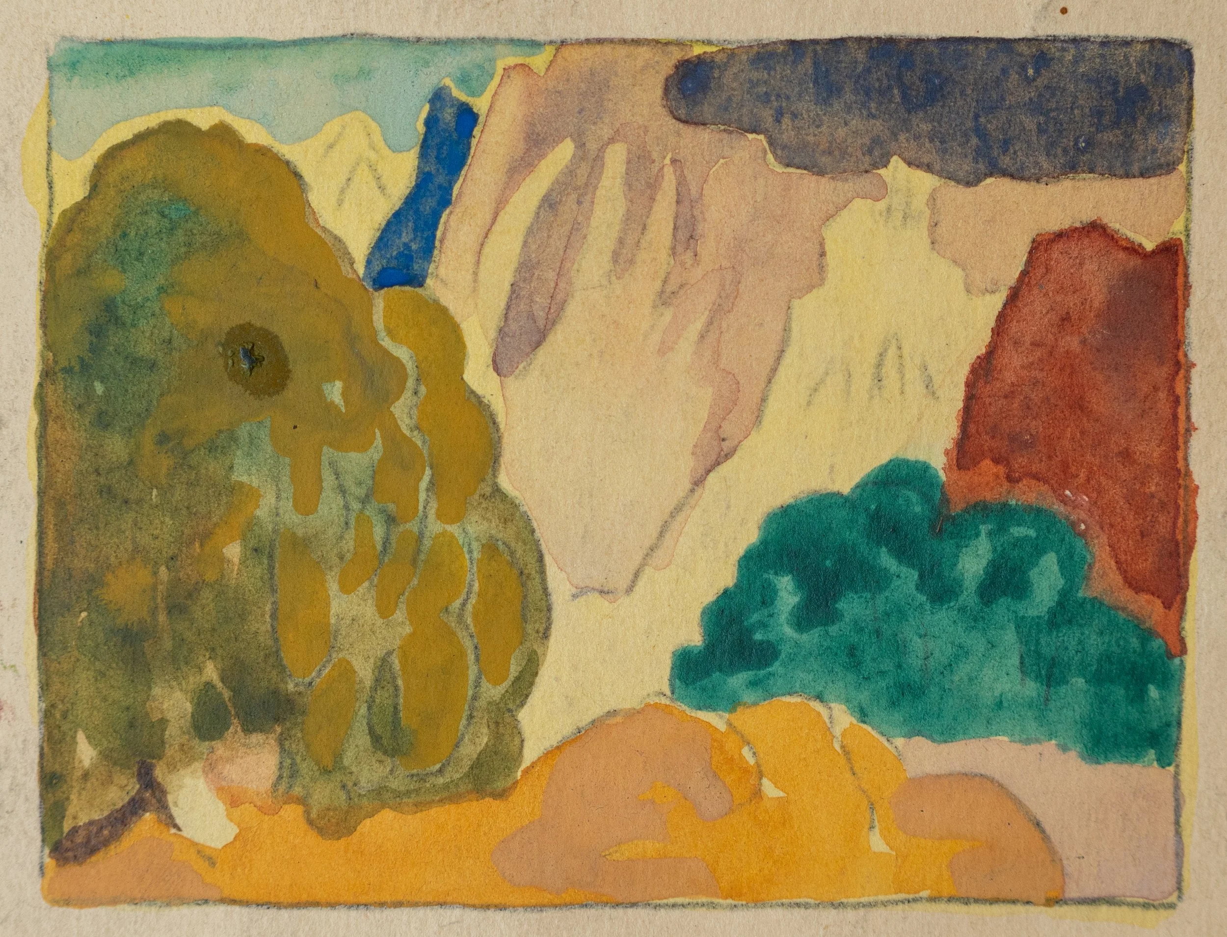 George Davidson, Mountains and Trees, Mixed Media on Paper, 2.5" x 3.25", $150