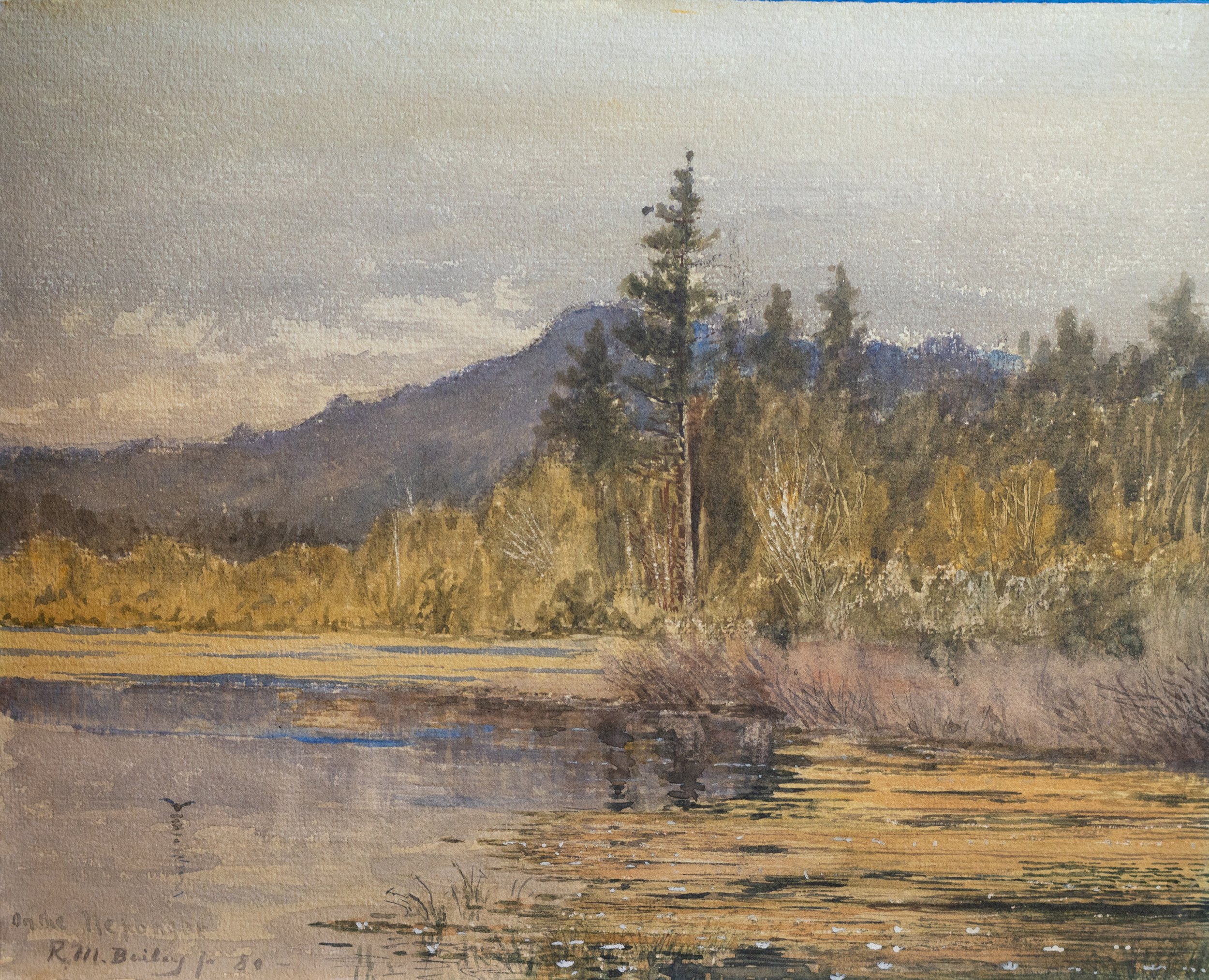 American School (R.M. Bailey), On The Neponset River, Milton, 1880, Watercolor on Paper, $350