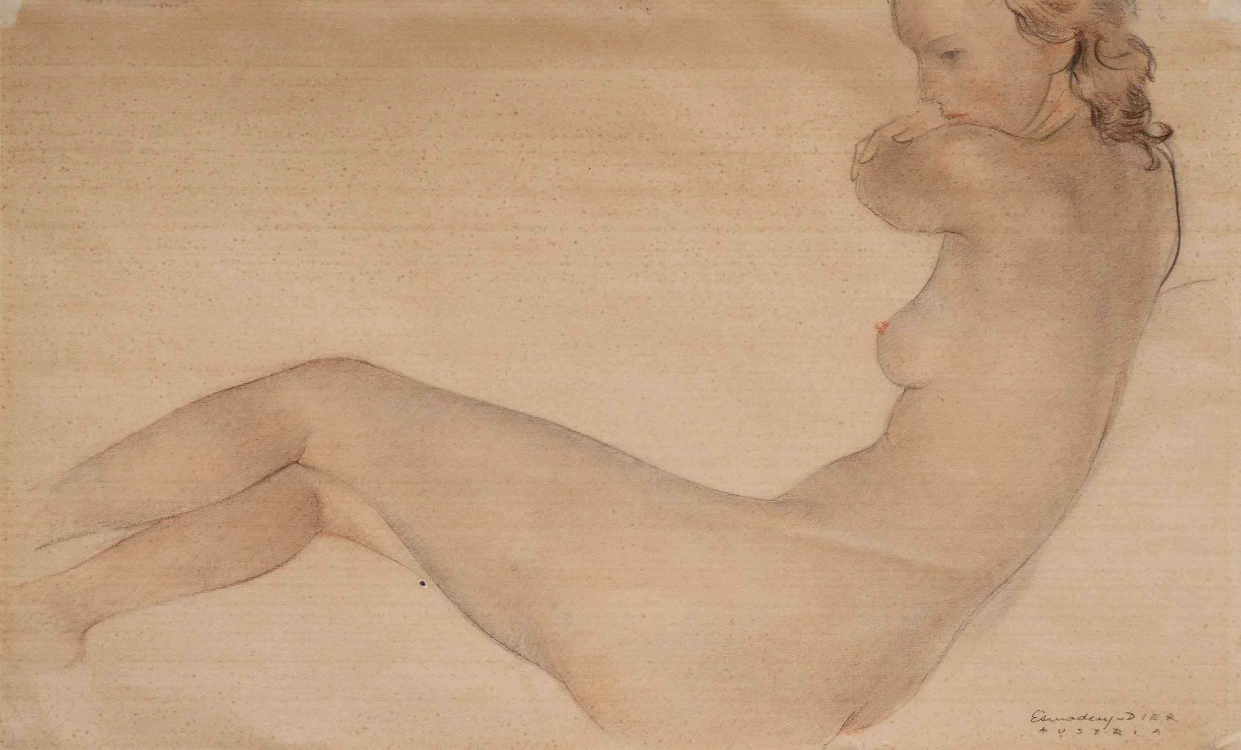 Erhard Amadeus-Dier, Nude in Repose, Mixed Media on Textured Paper, 10" x 14", $1,200