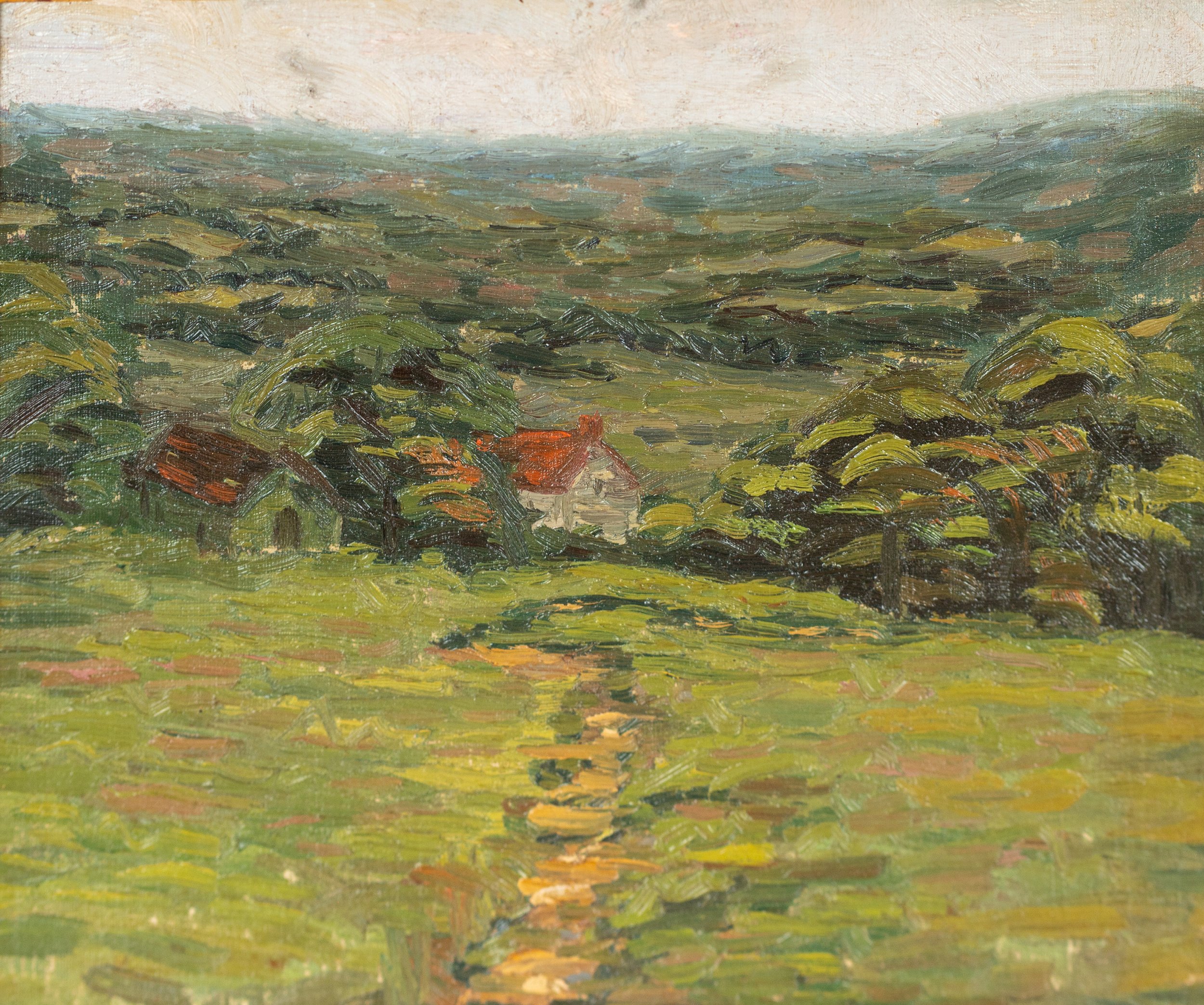American School, Peaceful Meadow, Oil on Board, 8" x 10", $500