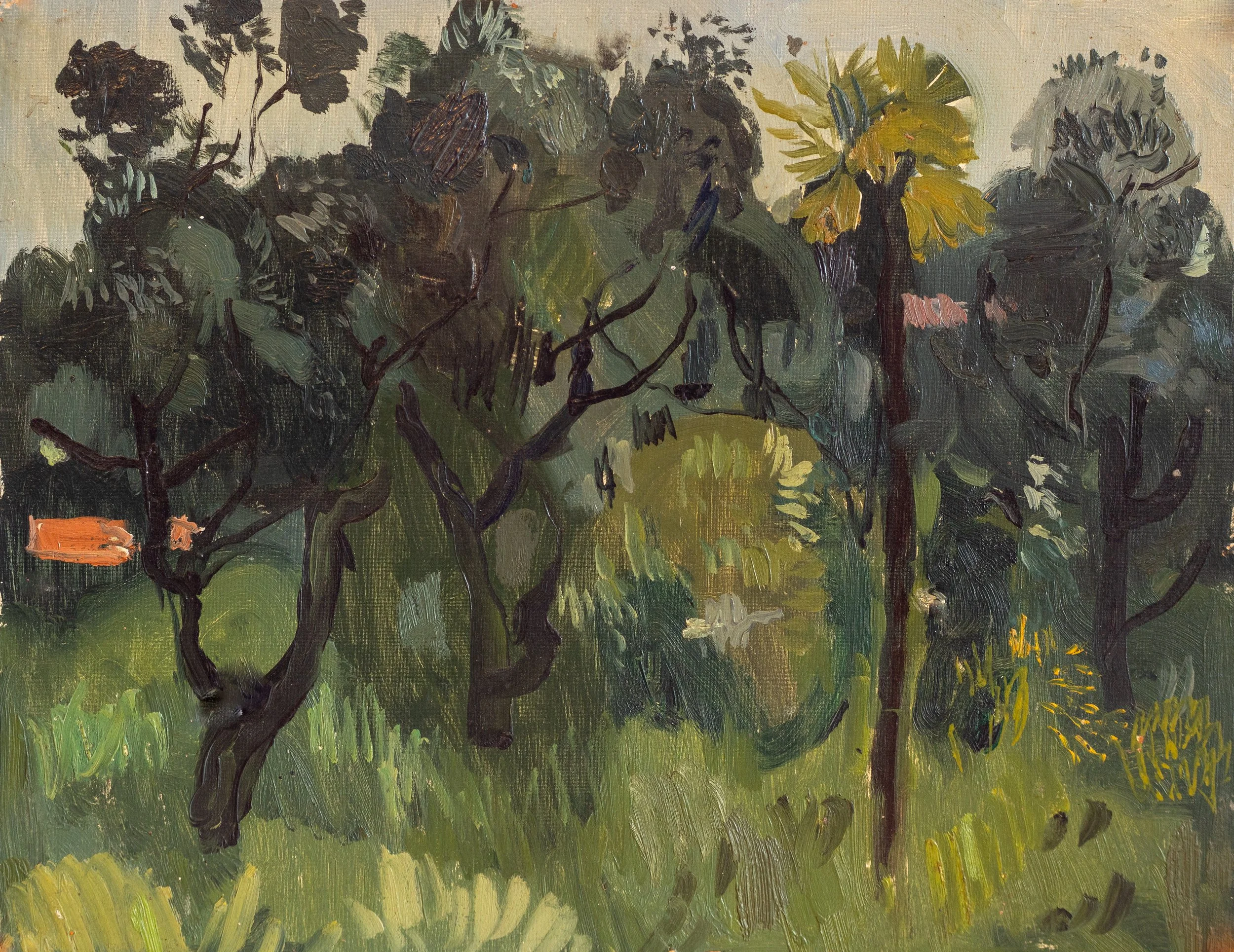 Bernard Lamotte, Tropical Landscape, Oil on Board, 13" x 16"