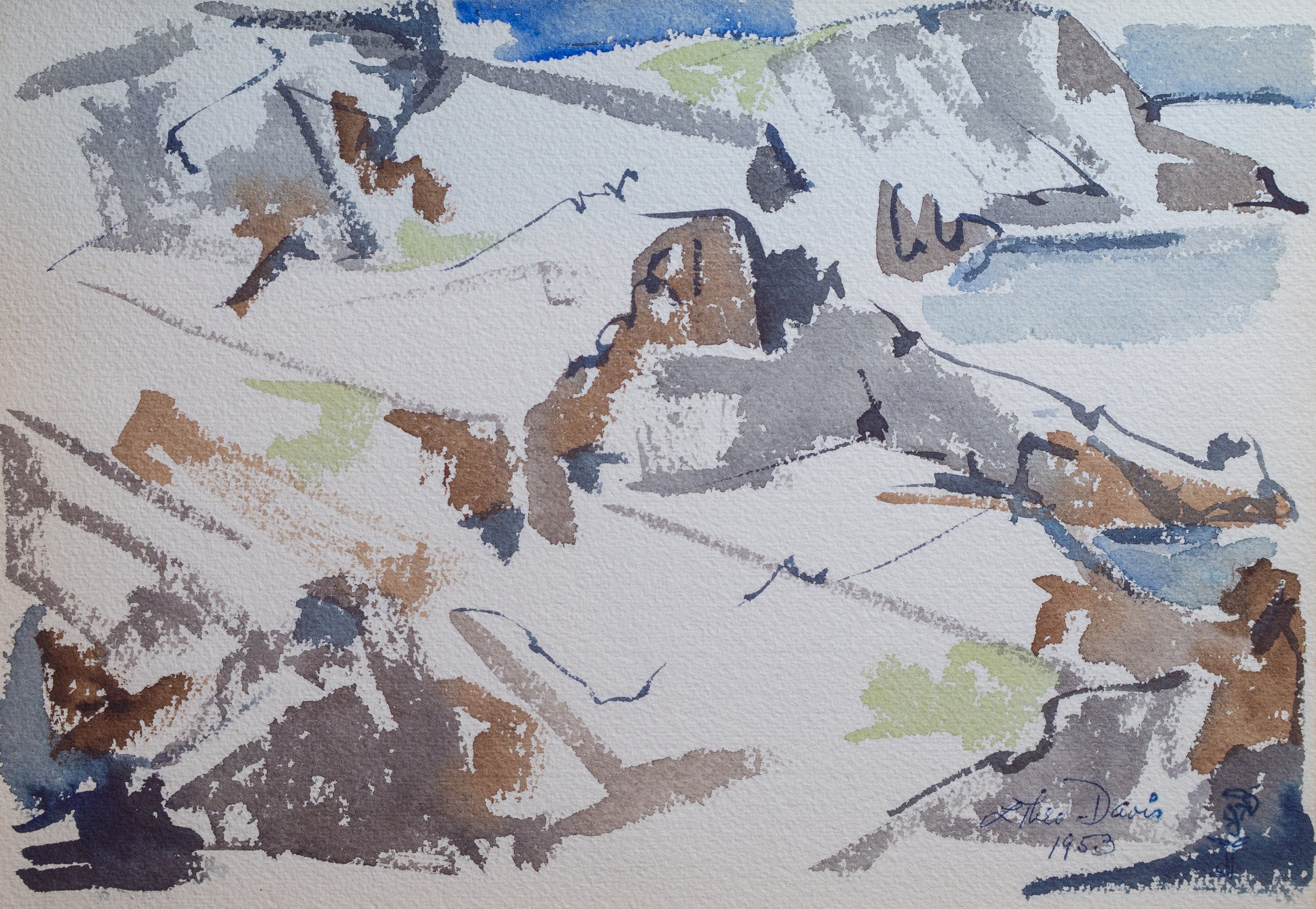 Ted Davis, Clifftops, Monhegan, Watercolor on Paper, 7" x 10", $850