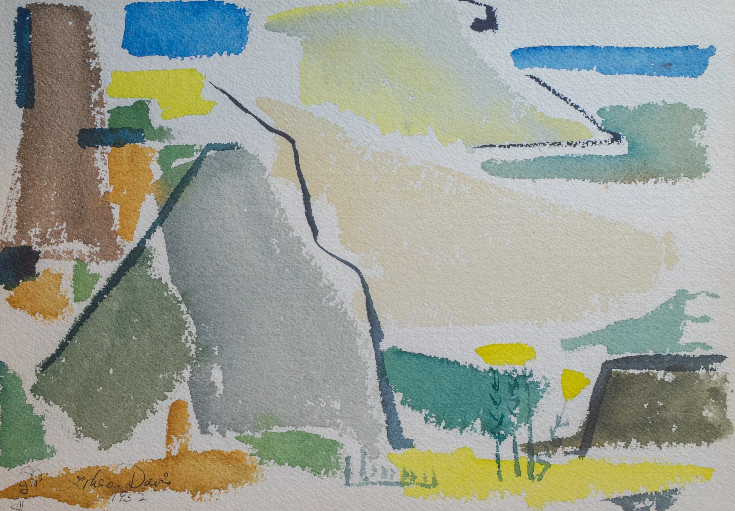 Ted Davis, Flowers in Landscape, Monhegan, Watercolor on Paper, 7" x 10", $1,200