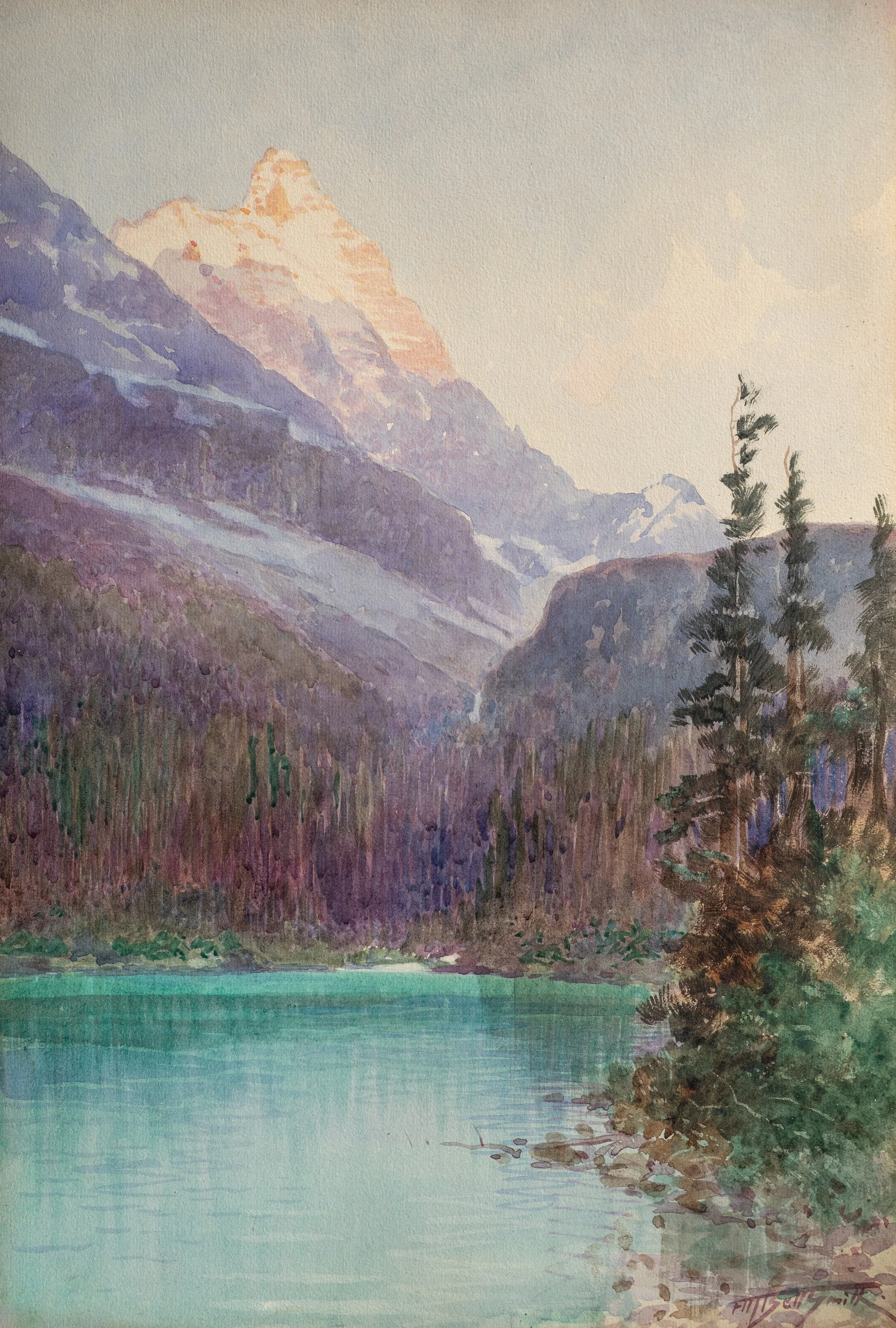 Frederic Marlett Bell-Smith, Lake in the Rockies, Watercolor on Paperboard, 20" x 14", $4,500