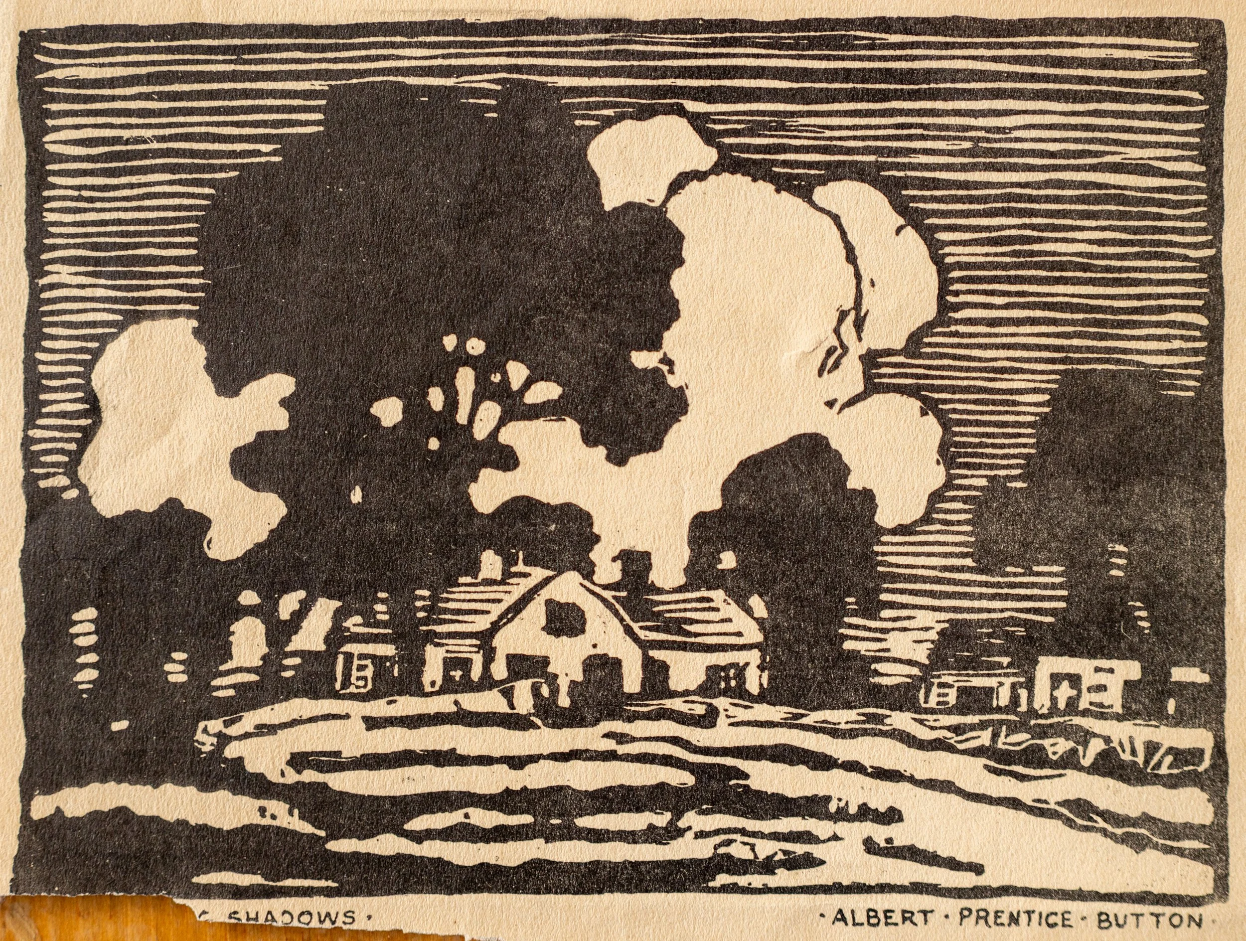 Albert Prentice Button, Lengthening Shadows, Woodcut, 4.5" x 6", $80