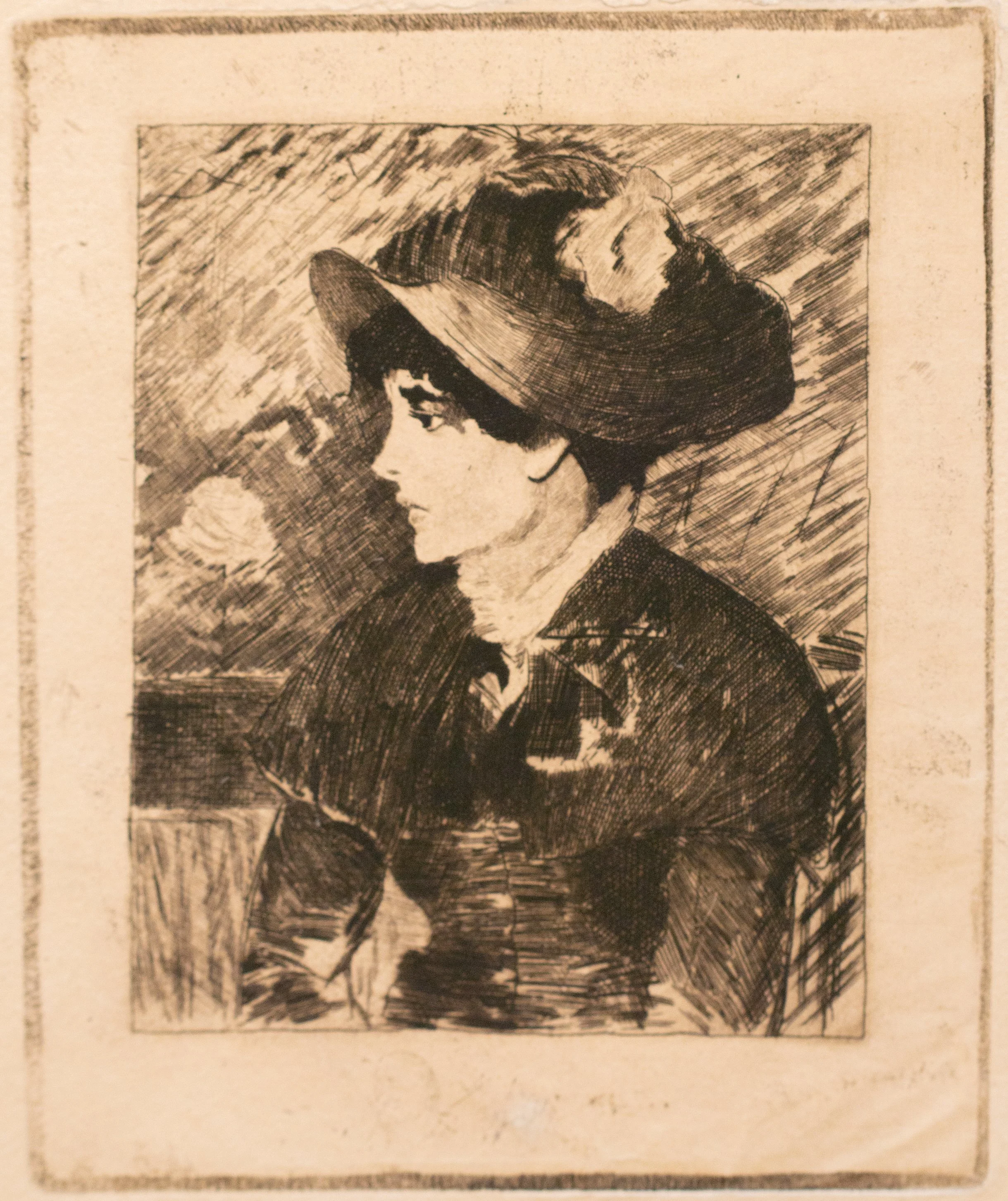 William McGregor Paxton, Lady in a Hat, Drypoint Etching, 5.75" x 4.75", $500