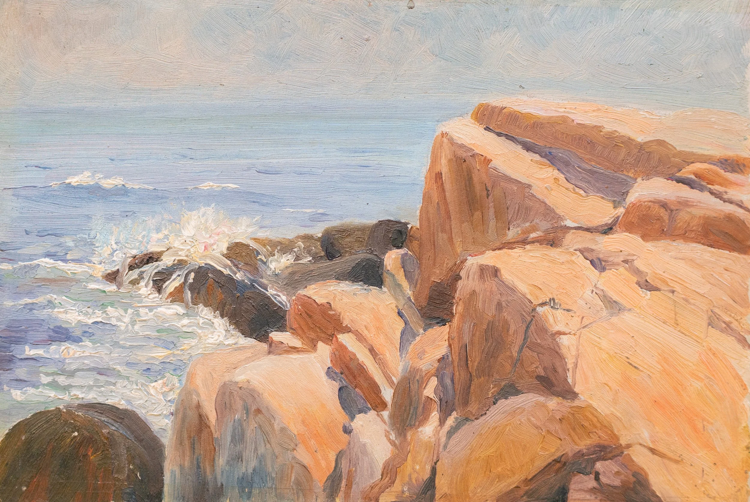 American School, Rocky Coast, Oil on Board, 6" x 9", $400