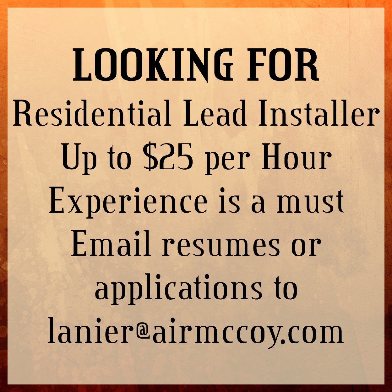 Looking for Residential Lead Installer