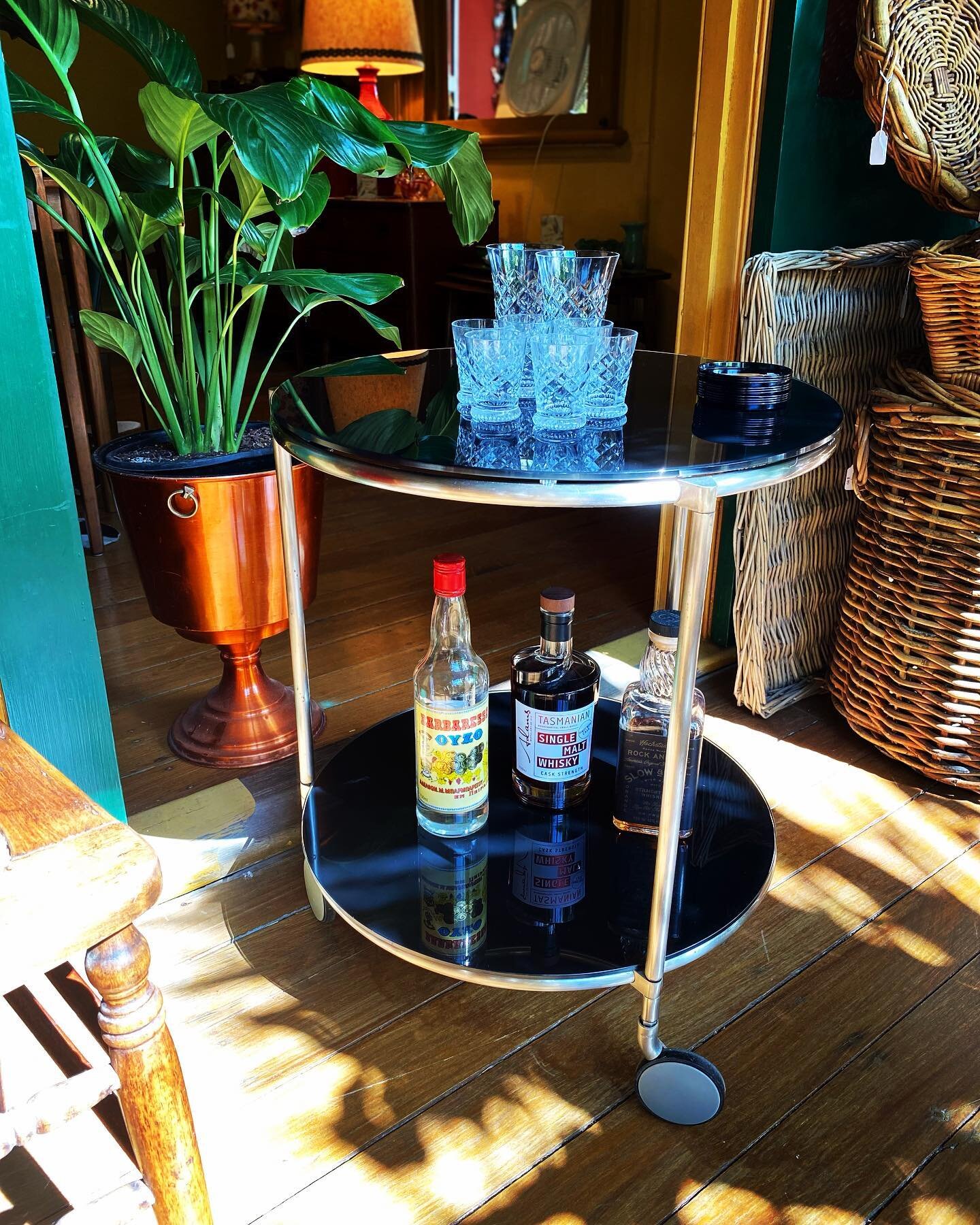 - Cocktail Cart

1970&rsquo;s Chrome &amp; Glass Cocktail Cart on castors.

Perfect for smaller spaces. 53cm diameter x 61cm high.

$360 - comment sold to purchase, call 0477 766 461 or call in to the Uki Showroom open today until 4.00pm.

#barcart #