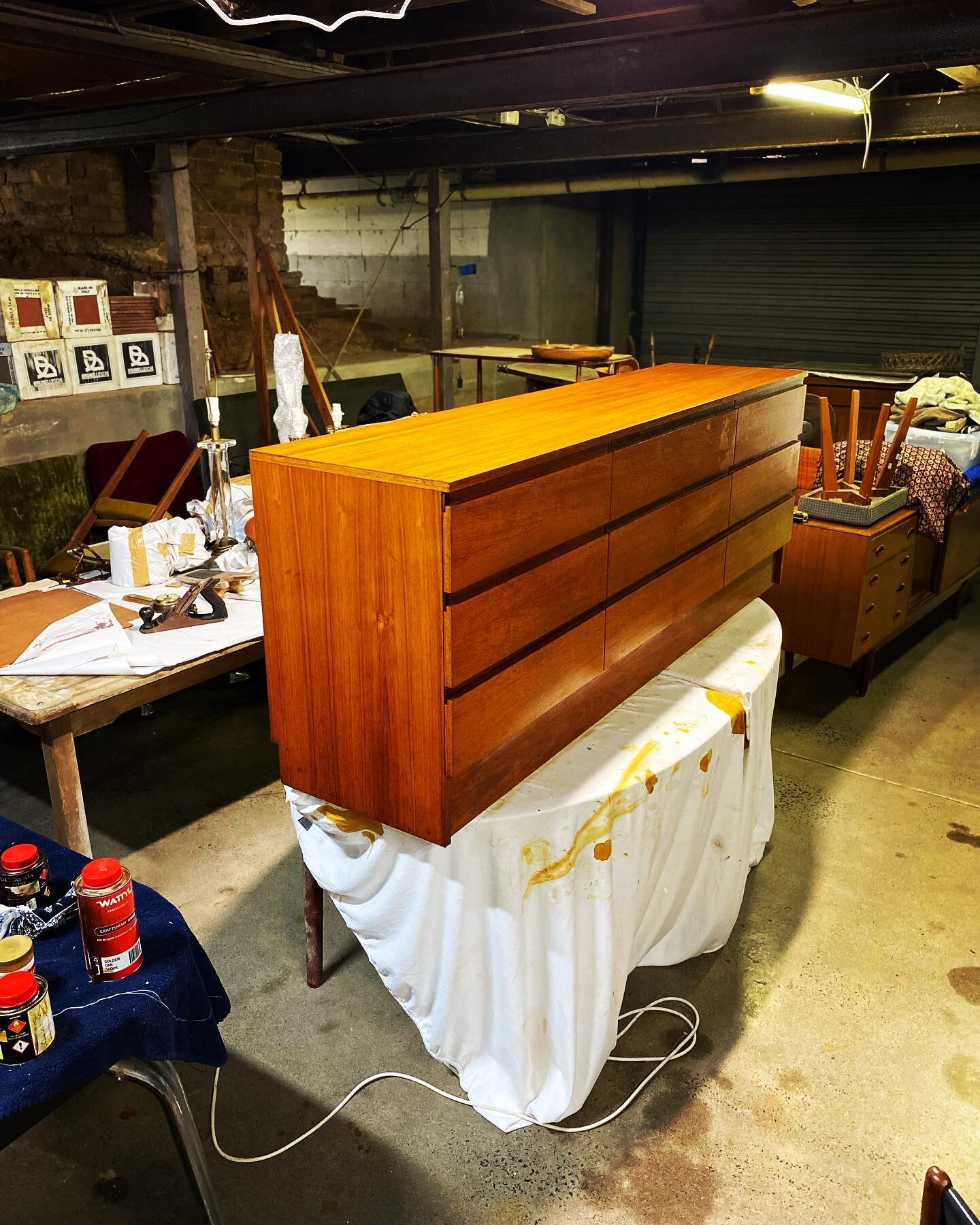 - Warehouse Direct

Mid Century Macrob - 9 Drawer Dresser.

Direct from the warehouse through the workshop and ready for delivery to the customer this afternoon.

If you have a specific need, we have a large range of product at our warehouse. So give