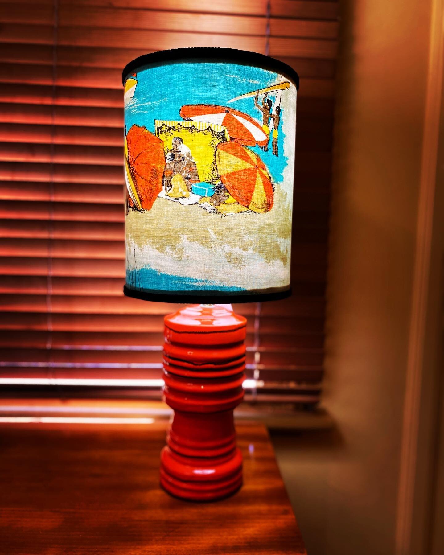 - Mid Century Table Lamp

Orange &amp; Black mid century ceramic base paired with a handmade shade in vintage &lsquo;Surf&rsquo;s Up&rsquo; fabric by @the_vault_uki 

63cm high x 36cm shade diameter.

$480 - DM, call 0477 766 461 or come in to the sh