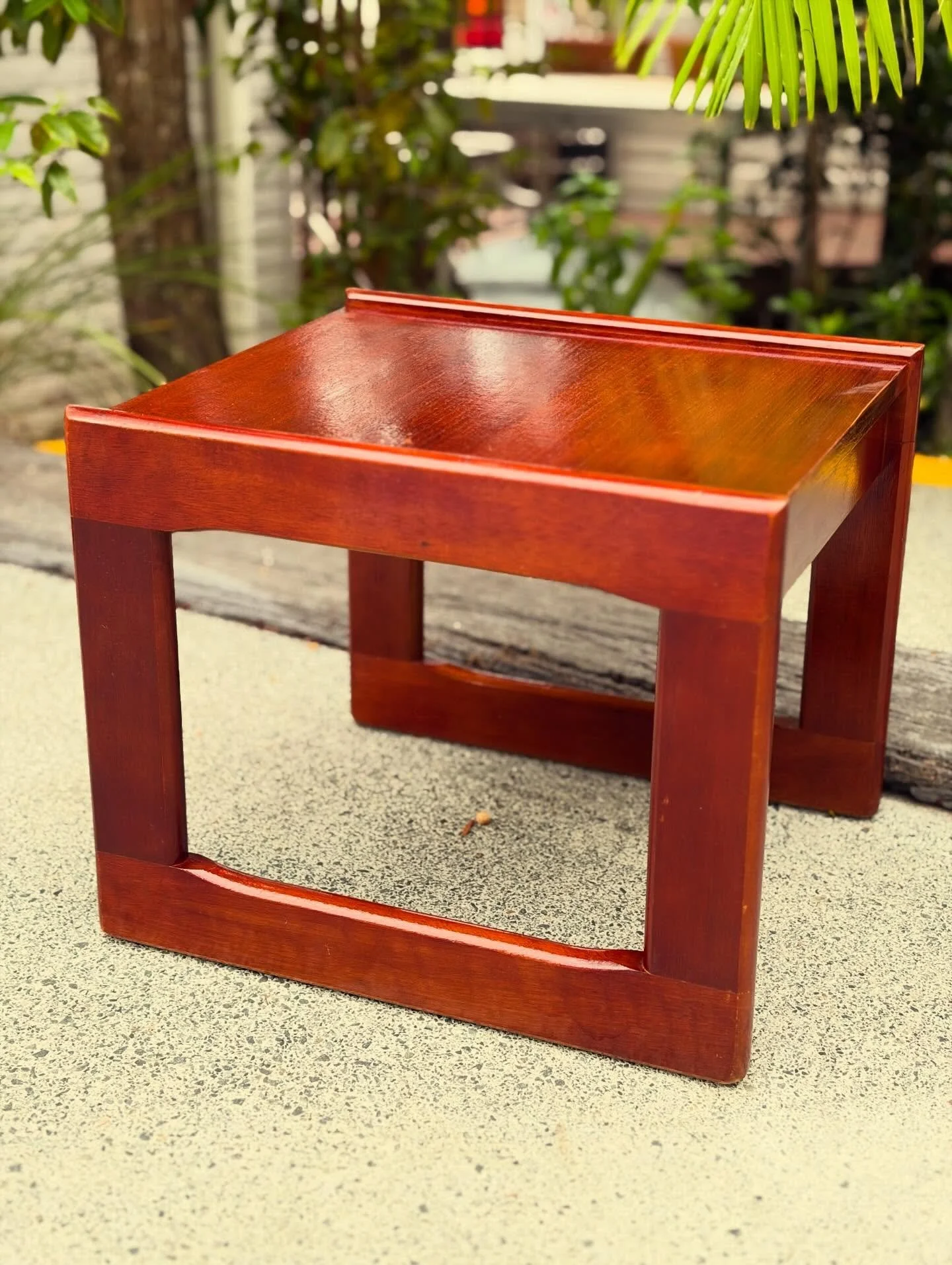 Mid Century Side Table

Iconic teak table
Lamp/side/bedside

41cm long
39cm wide
35cm high

Minor mark to surface as seen in photo

$60