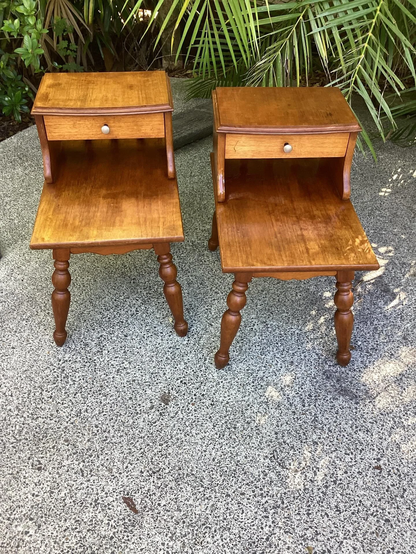 Mid Century Bedside Tables

Solid timber from the 1950&rsquo;s
Lot&rsquo;s of usable space

39cm wide
58cm deep
63cm high

$240 for the pair