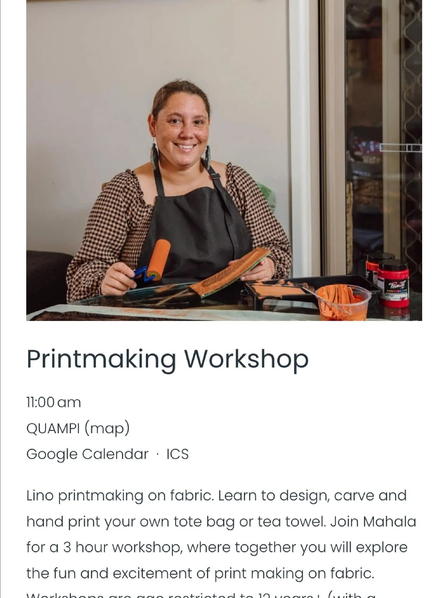 Join Mahala and Lino print on fabric to create you own special island souvenir.