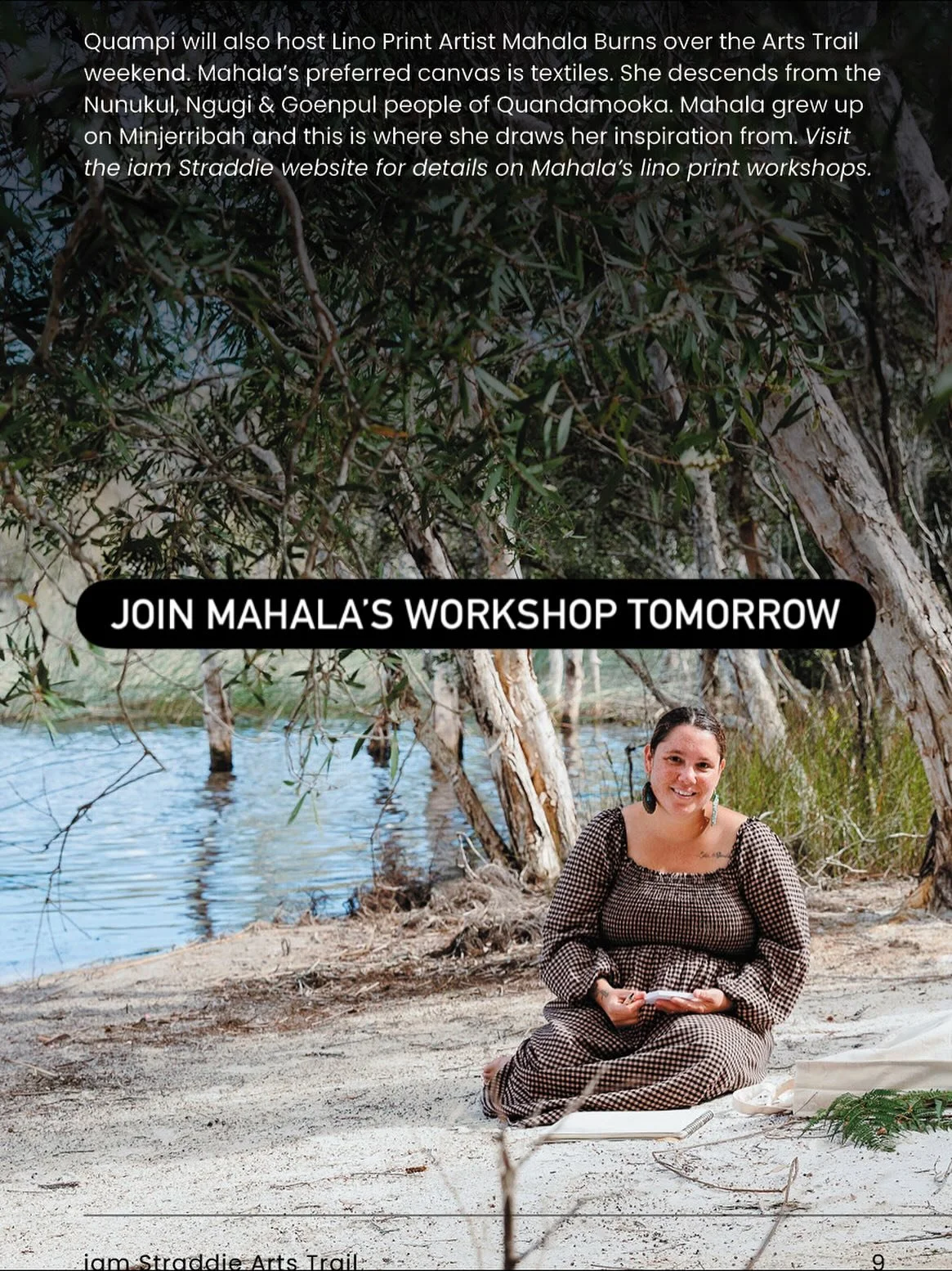 Meet Mahala Burns &mdash; Lino Print Artist 🌿

WORKSHOP TICKETS LIMITED - DM US! 

📍 Stop 1 &mdash; QUAMPI, Quandamooka Arts &amp; Culture Centre, Dunwich

Island-born and raised on Country, Mahala Burns descends from the Nunukul, Ngugi &amp; Goenp