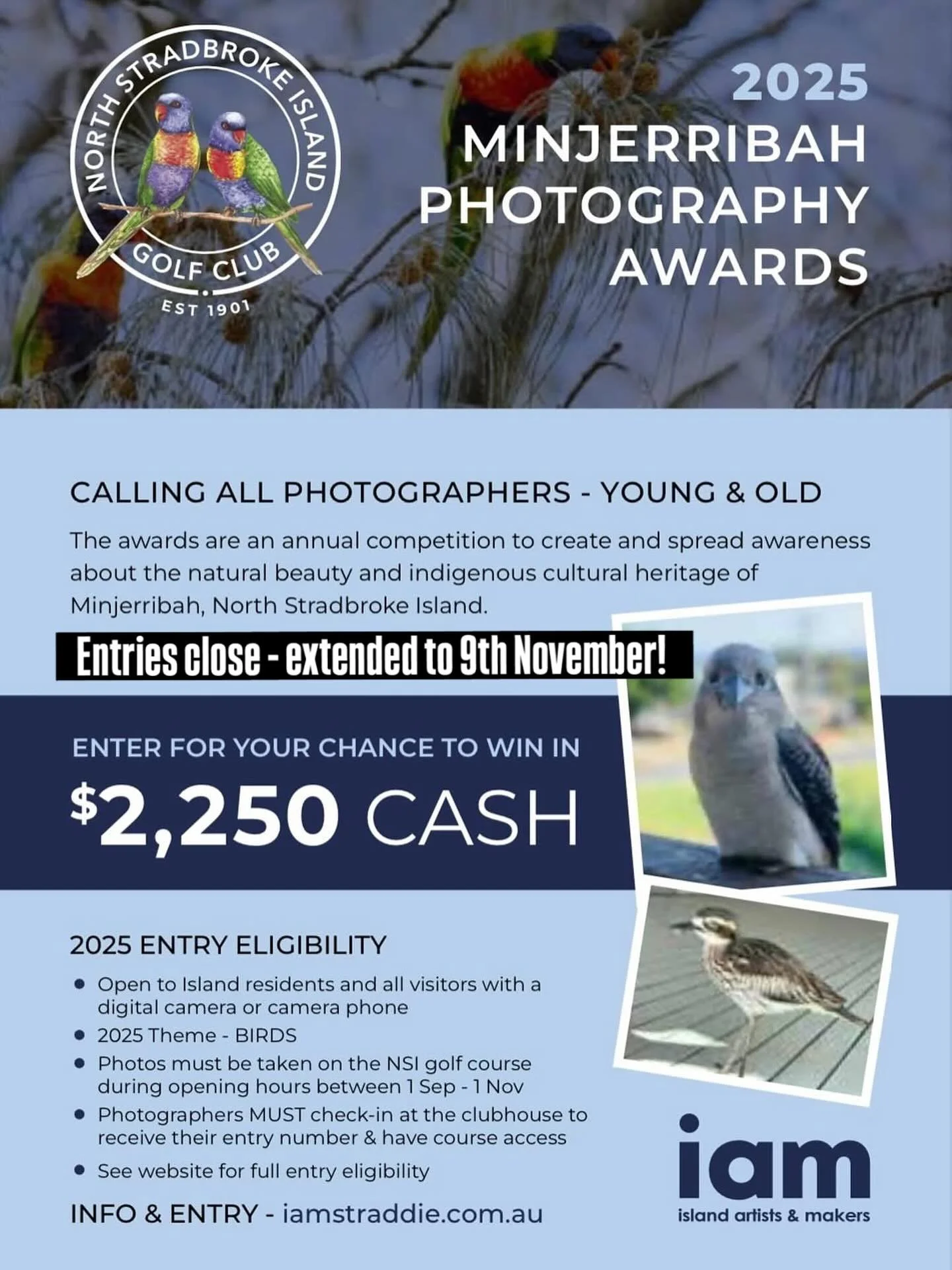 📸 CLOSING DATE EXTENDED &ndash; NSIGC 2025 PHOTOGRAPHY COMPETITION!
 New Deadline: Midnight, 9 November

Thanks to the recent weather (and another possible storm passing this afternoon), the North Stradbroke Island Golf Club @northstradbrokeislandgo