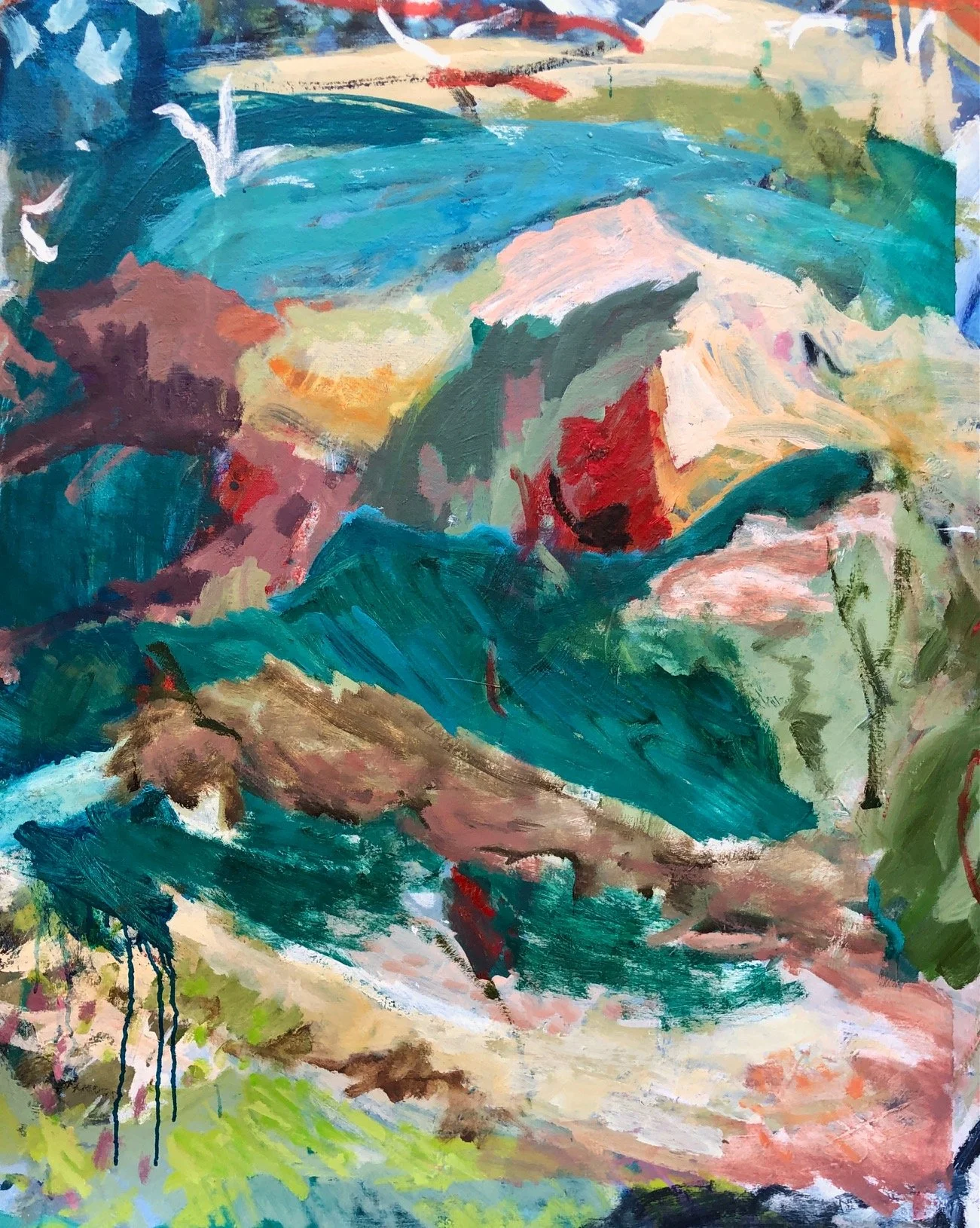 Curlews at Minjerribah Stradbroke Island, Oil stretched linen, 90 x 80 cm $1,600.jpg