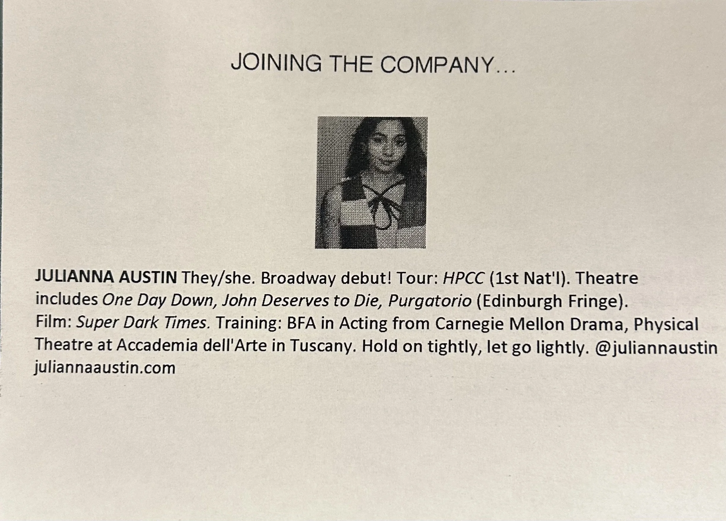 Broadway debut - Cursed Child.