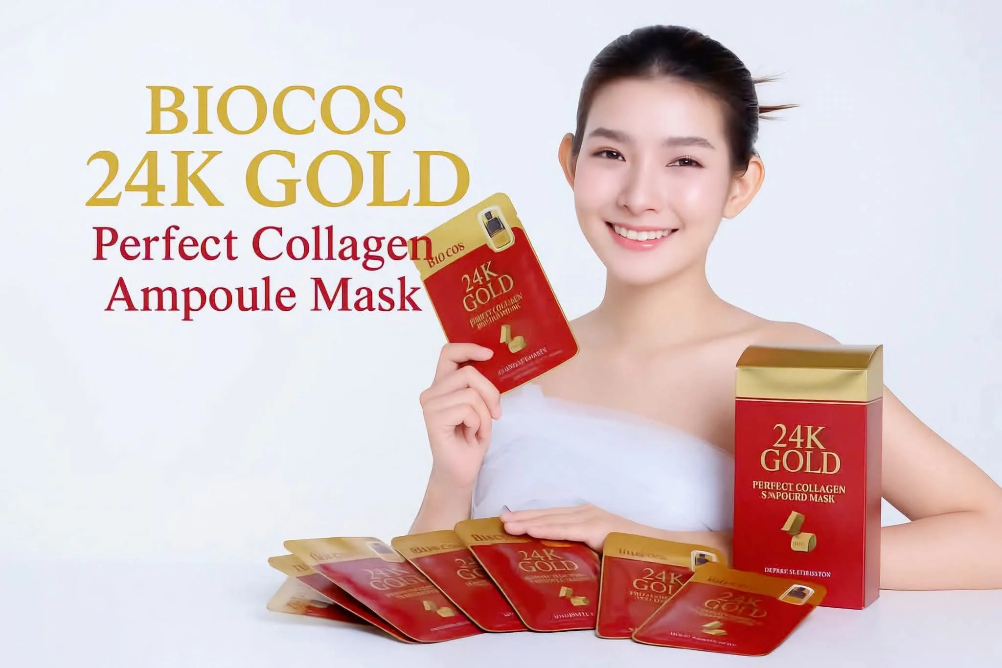 Coreana Biocos 24k gold Perfect Collagen Ampoule 2 Step Mask ( 10 Pcs)