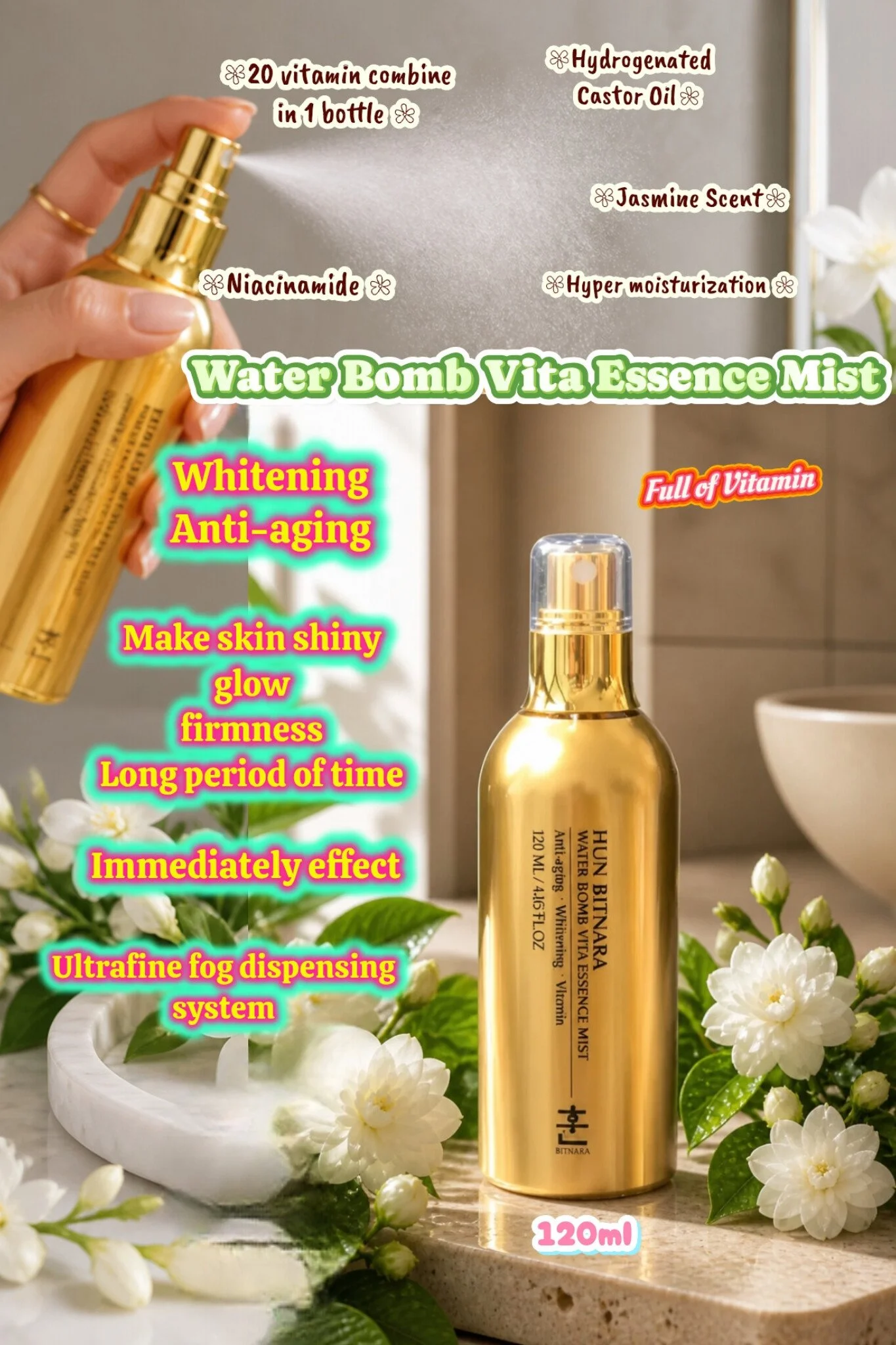 Vitamins Water Bome Essence Mist with Jasmine Scent  ( Face Spray ) 120ml