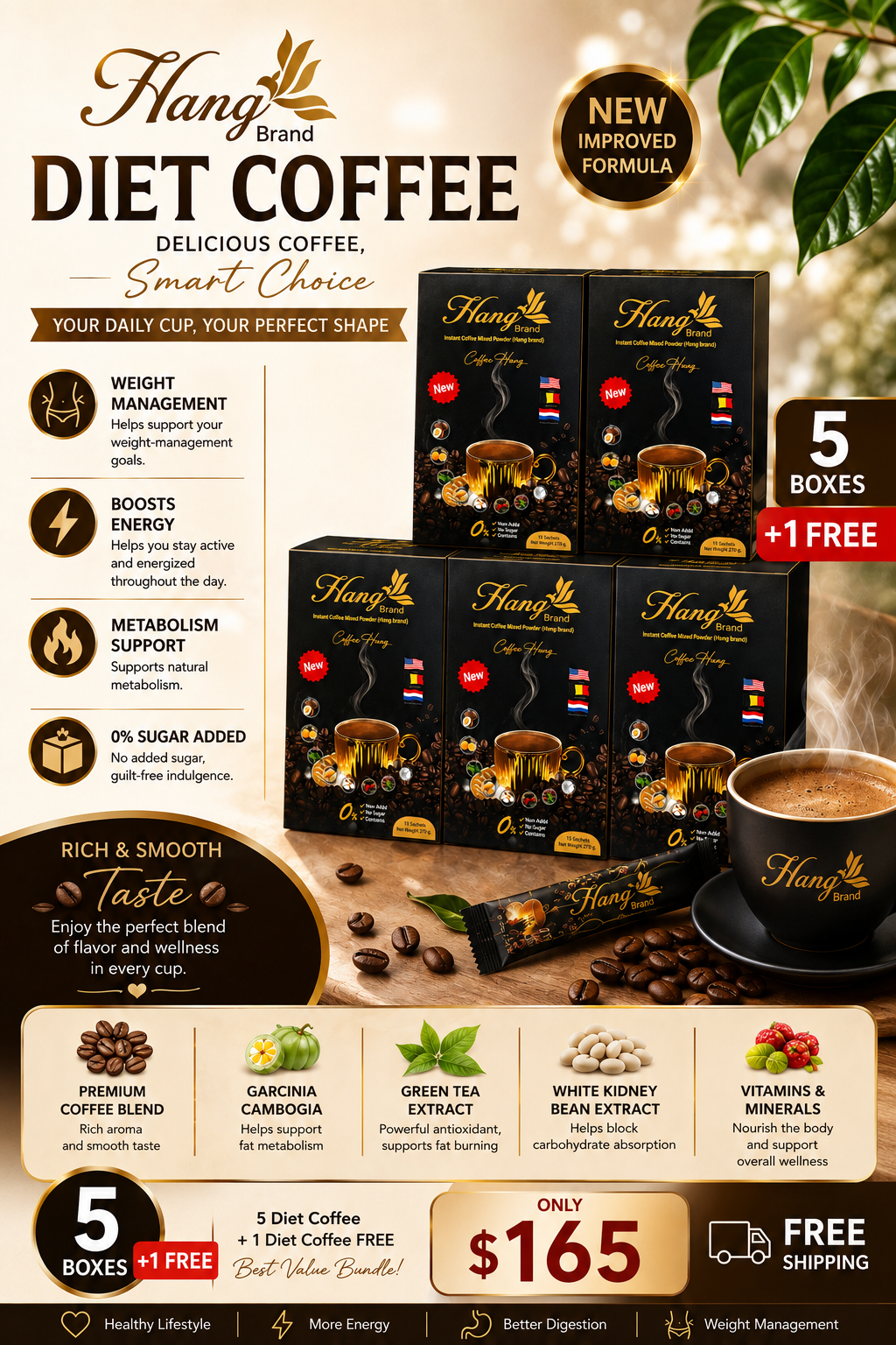 5 boxes free 1 of  Diet Coffee (15 pcs per box)