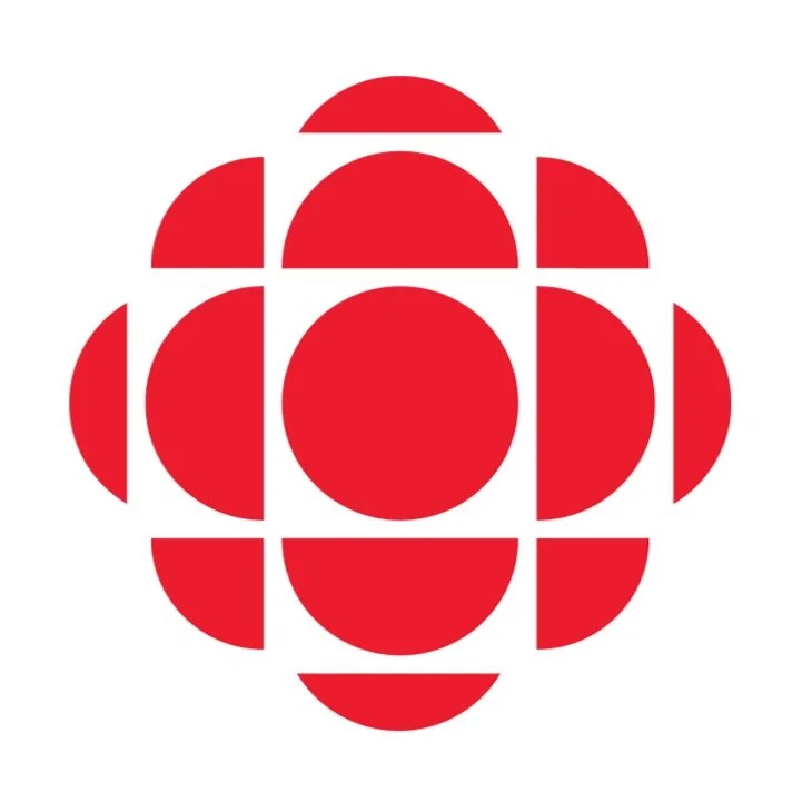 Red and white CBC logo with a circular pattern of shapes.