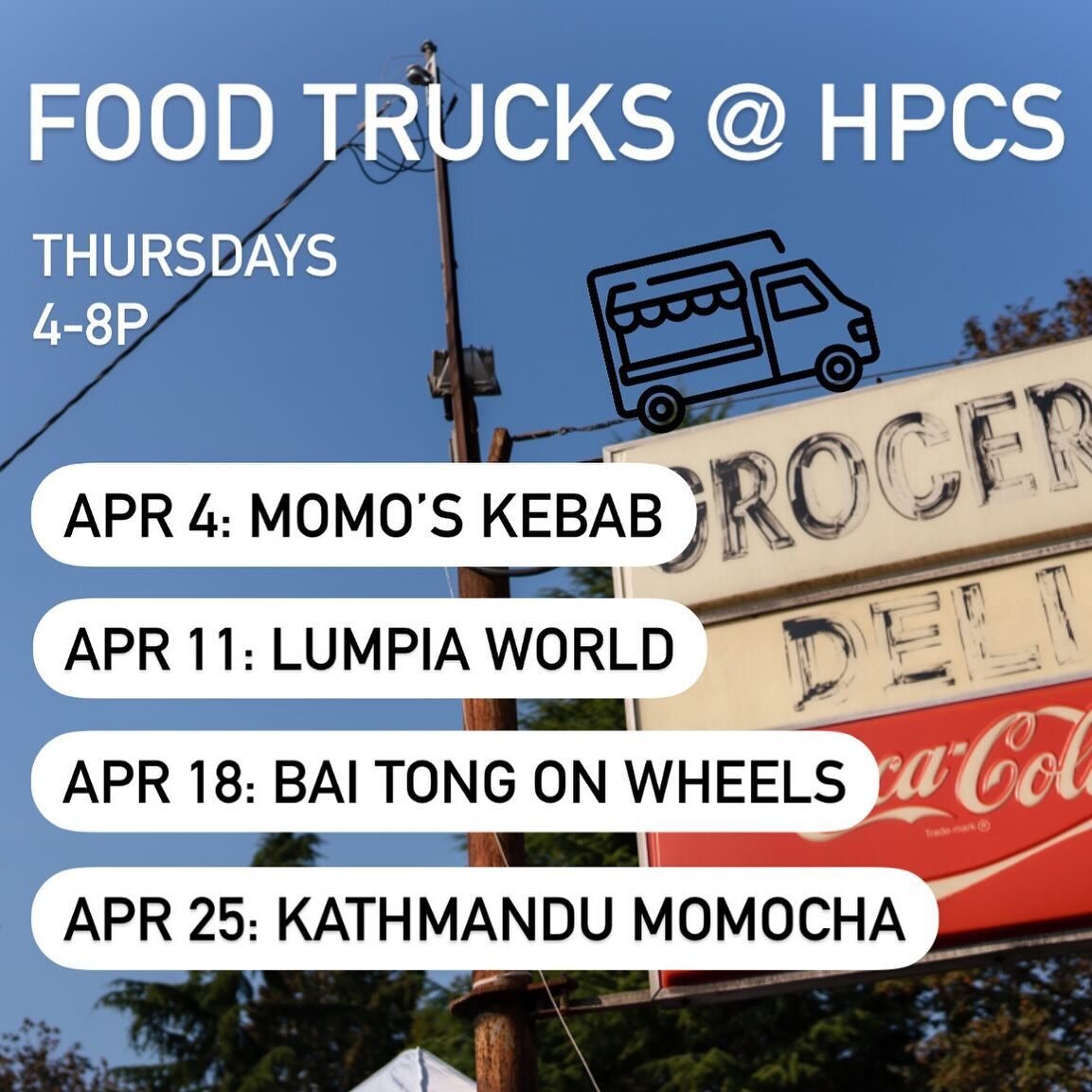 April&rsquo;s food truck line up is here! 🍽️ Dinner is solved! Every Thursday from 4-8pm 

#foodtruck #seattlefoodtruck #supportsmallbusiness #highlandpark #cornerstore #westseattle