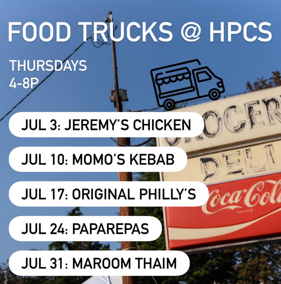 July&rsquo;s food truck line up is here - we&rsquo;re stoked to bring so many great trucks to the neighborhood this month! ☀️🕶️🍽️

#foodtrucks #seattlefoodtruck #seattlefood #westseattlelife #highlandpark #cornerstore #westseattle