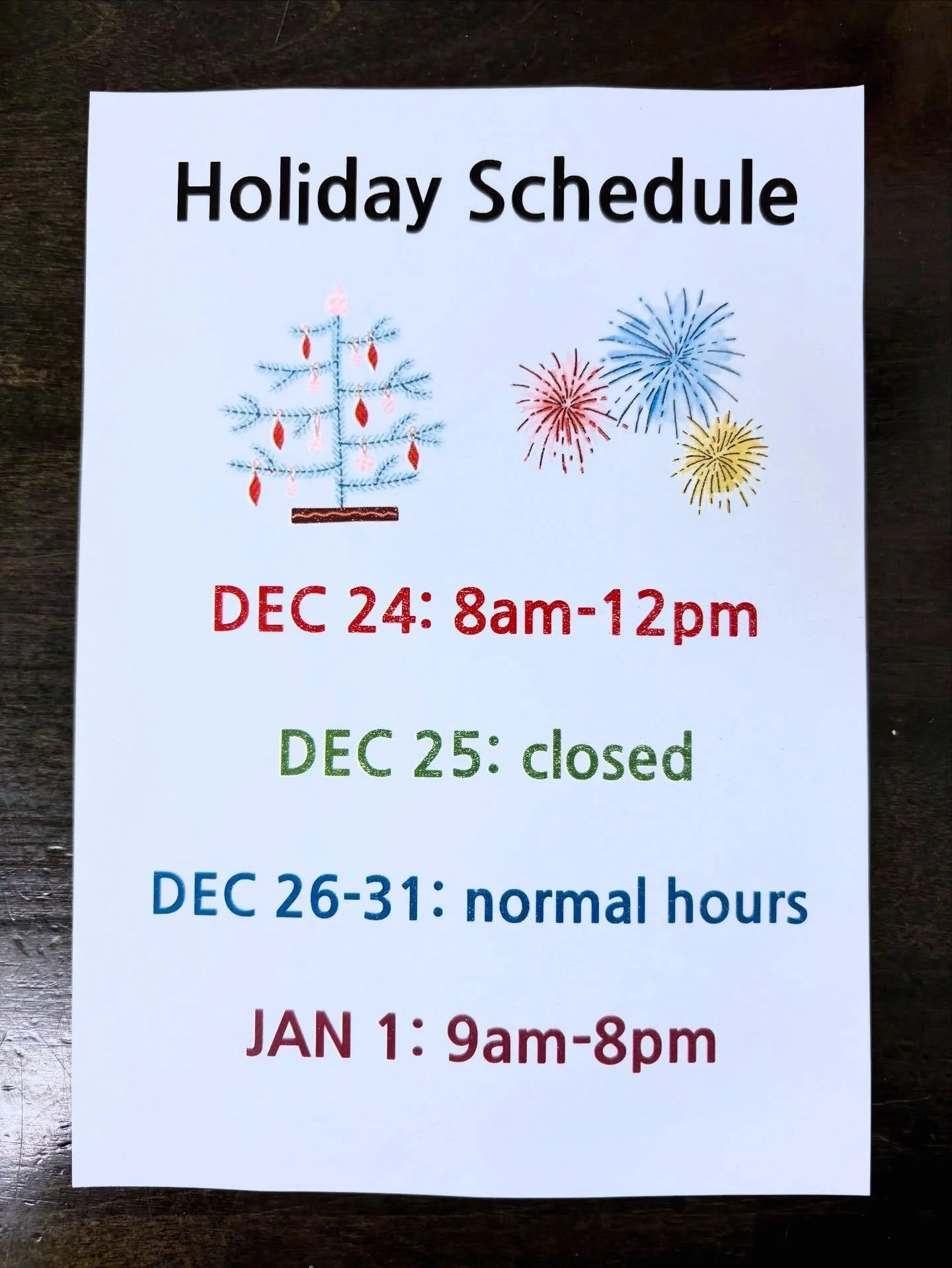 We&rsquo;re adjusting our hours around the holidays 🎄🎆
And exciting news! We&rsquo;ll be OPEN the week between Christmas and New Years! So come enjoy some treats on your holiday break!

#holidayhours #supportyourlocalbusiness #supportyourneighbors 