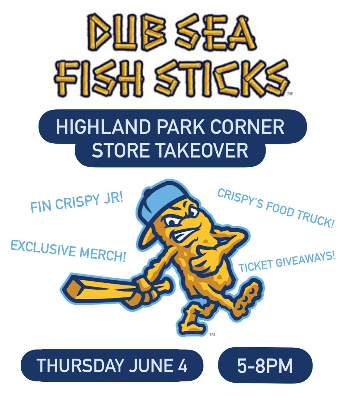 @gofishsticksbaseball are coming back to the Corner Store! ⚾️
This Thursday from 5-8pm the DubSea Fish Sticks are taking over our parking lot for a preseason party! Grab dinner from Crispy&rsquo;s food truck, tickets and merch from the Fish Sticks bo