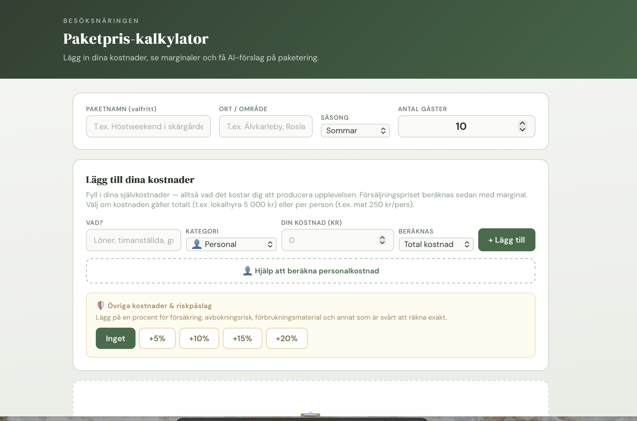 Paketspris kalkylator