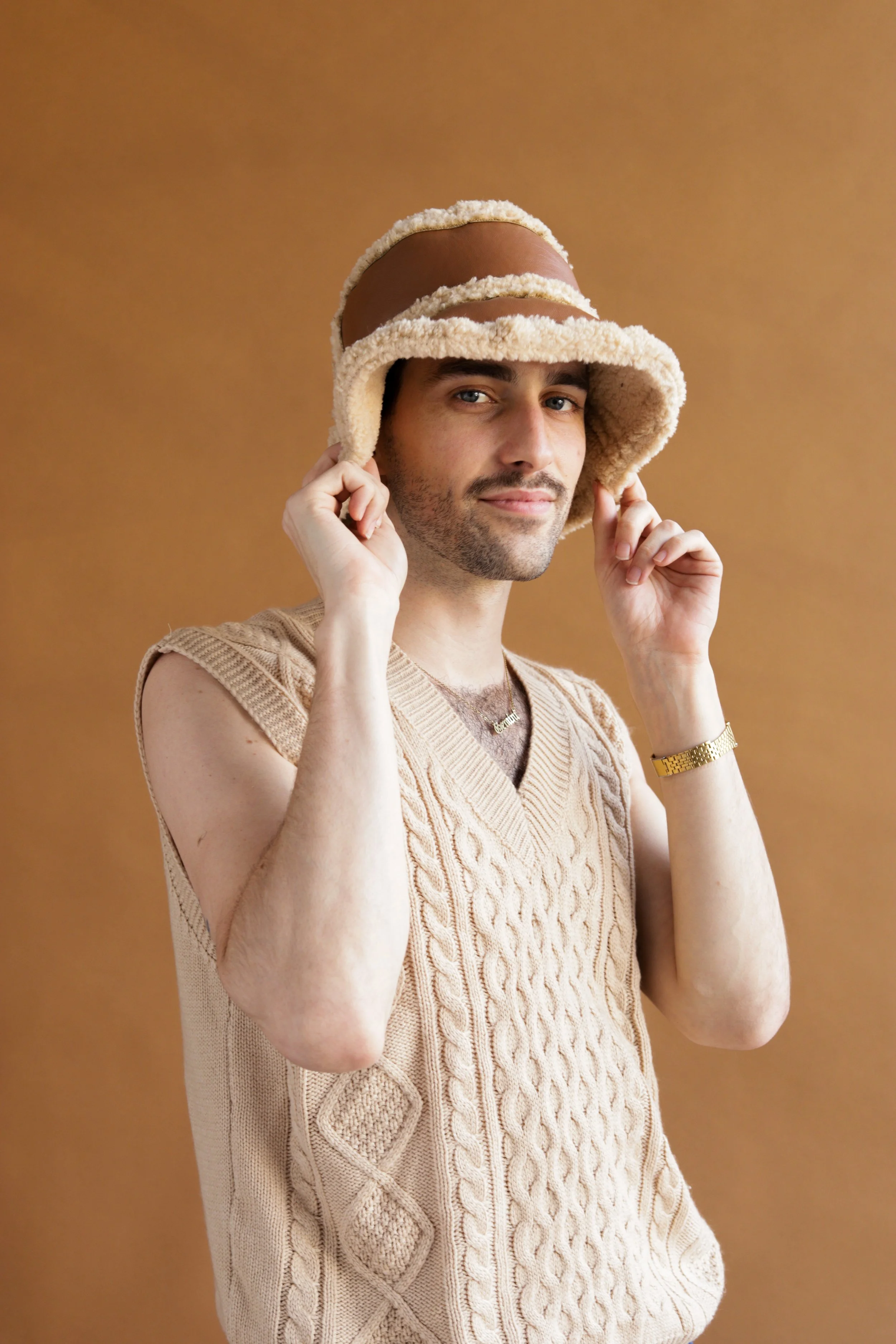"Marie" Bucket Hat [ Tan & Cream]
