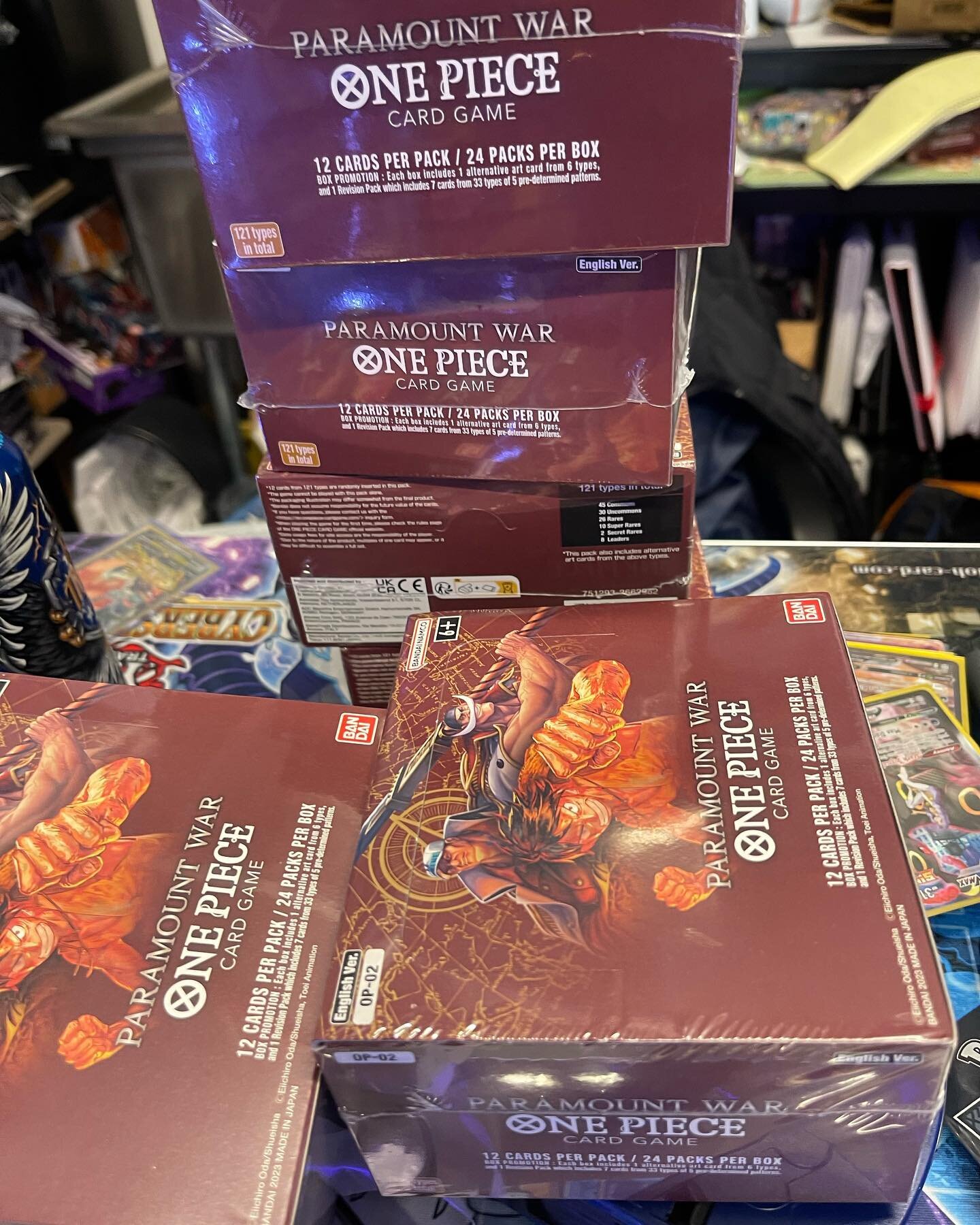 Restock on #onepiece set 2 restock in #crownzentih #shinyzacian premium boxes! And new low price for #battlespiritsaga booster boxes and starterdecks! Great low price to start on this new #bandai game. Find these and more at #andyseousodyssey the #da