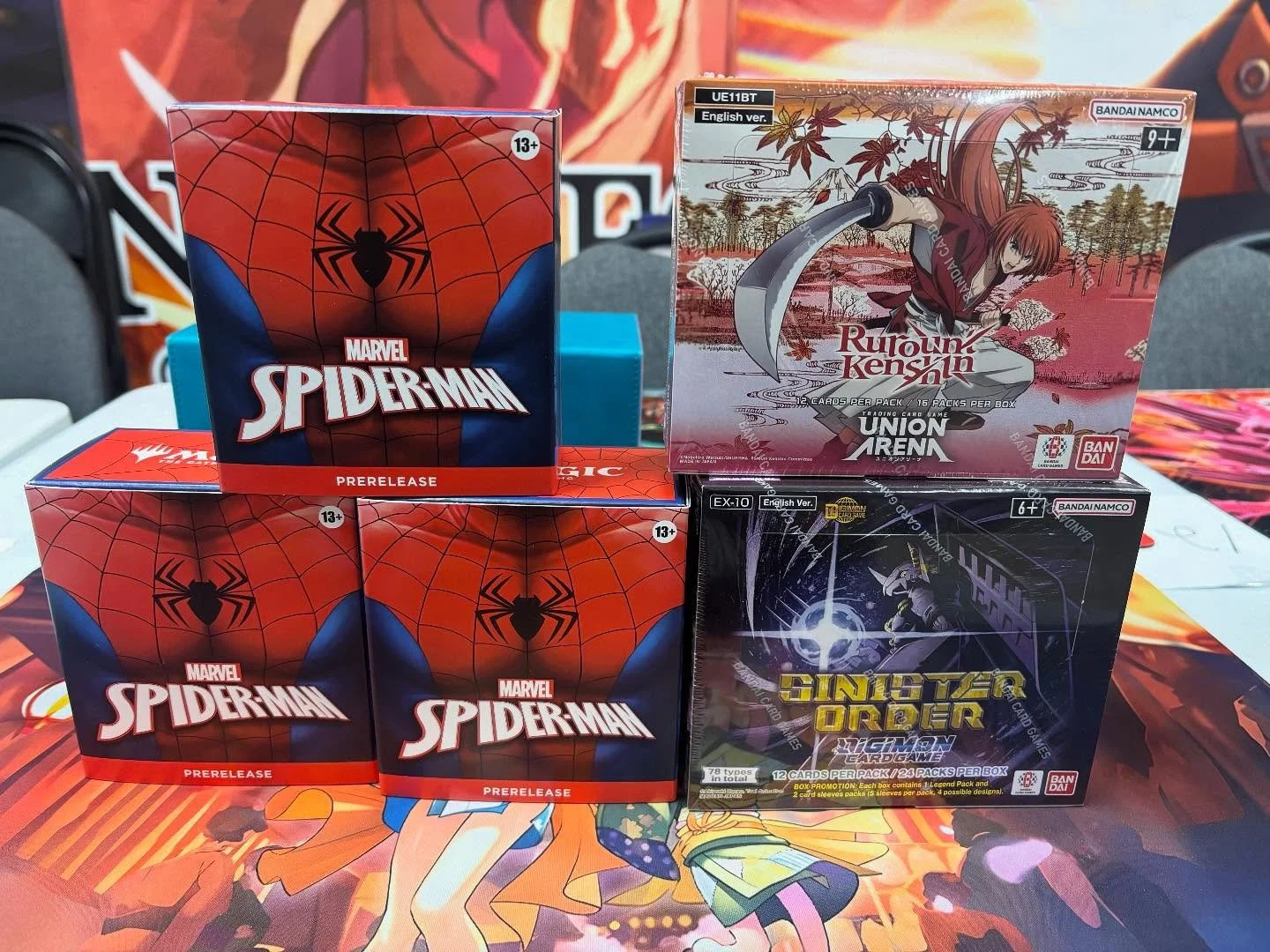 Big day at the shop tomorrow! 3 pre release events lined up! For MTG we have the Spider-Man Universes Beyond pre release at 7pm! For Union Arena we will be hosting Rurouni Kenshin & Hunter x Hunter vol. 2! All events will start at 7pm! Last but n