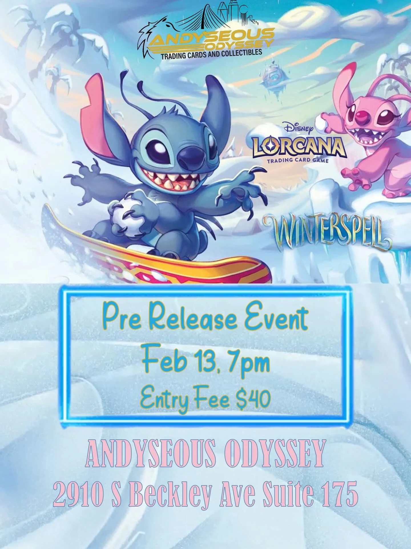 Reminder! Our Lorcana pre-release for Winter Spell will tomorrow at 7pm! Entry will be $35 for 6 packs! Also we have a restock on Pokemon! Sleeved boosters of Phantasmal and Mega Evolution ETB&rsquo;s. See y&rsquo;all at the shop!

#Pokemon #PokemonT