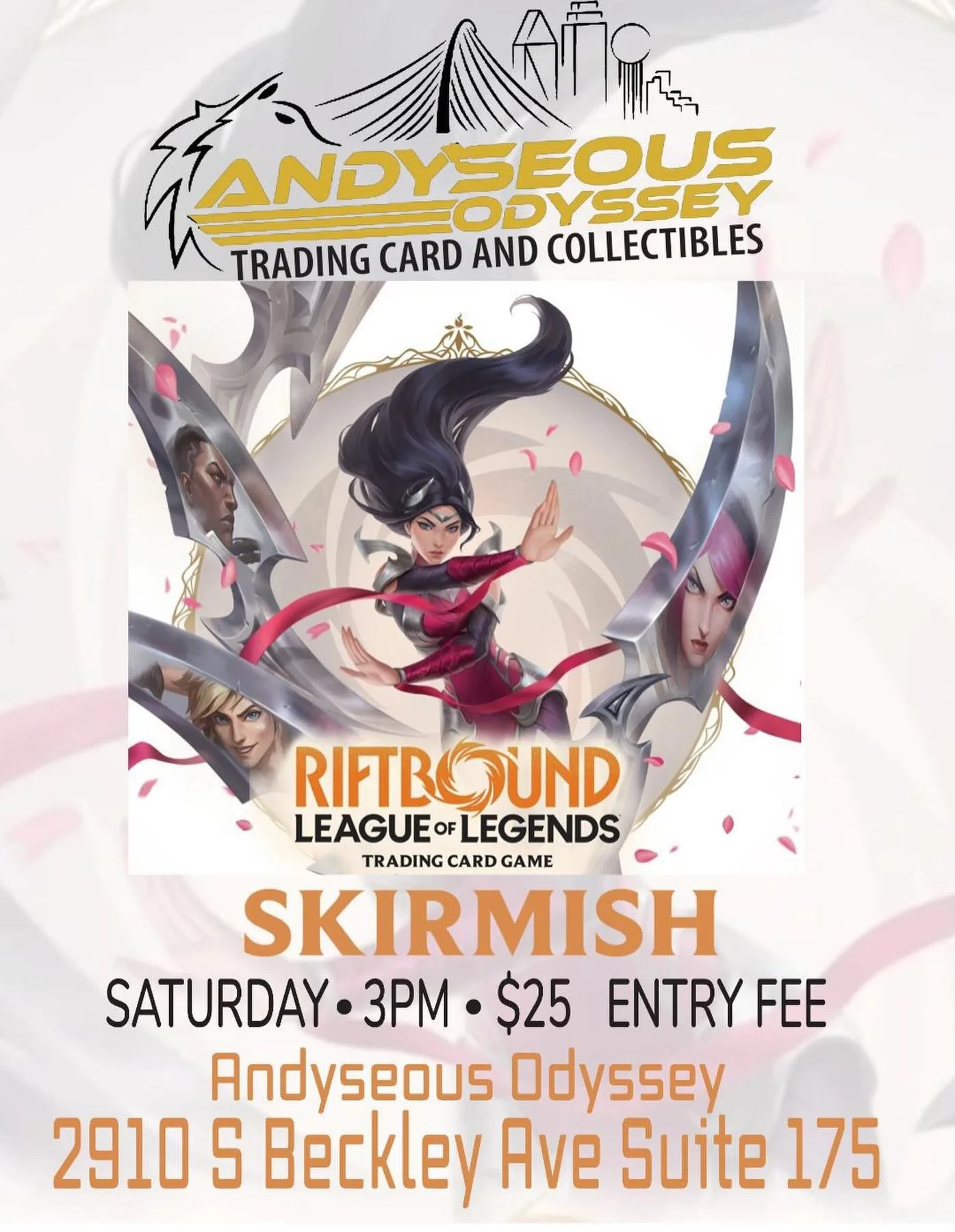 Riftbound Skirmish reminder! Our event is tomorrow at 3pm and prizing will be pack per win! There is a mistake on the flyer, the entry fee is $15 NOT $25. See y&rsquo;all at the shop!

#LeagueofLegends #Riftbound #RiftboundTCG #Riotgames #LocalCardSh